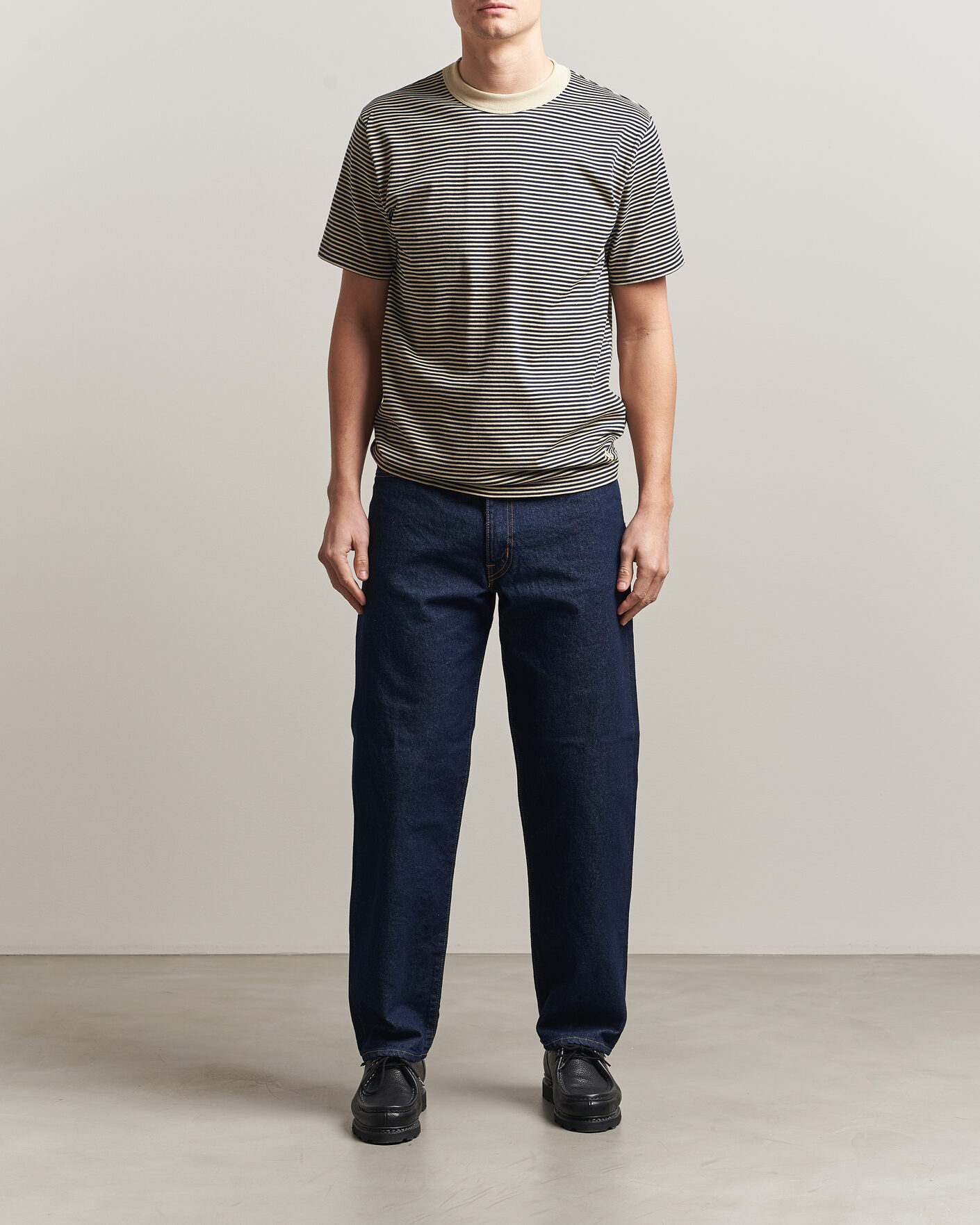Heren | T-shirts | Armor-lux | Callac Héritage Stripe T-Shirt Gravel/Marine Deep