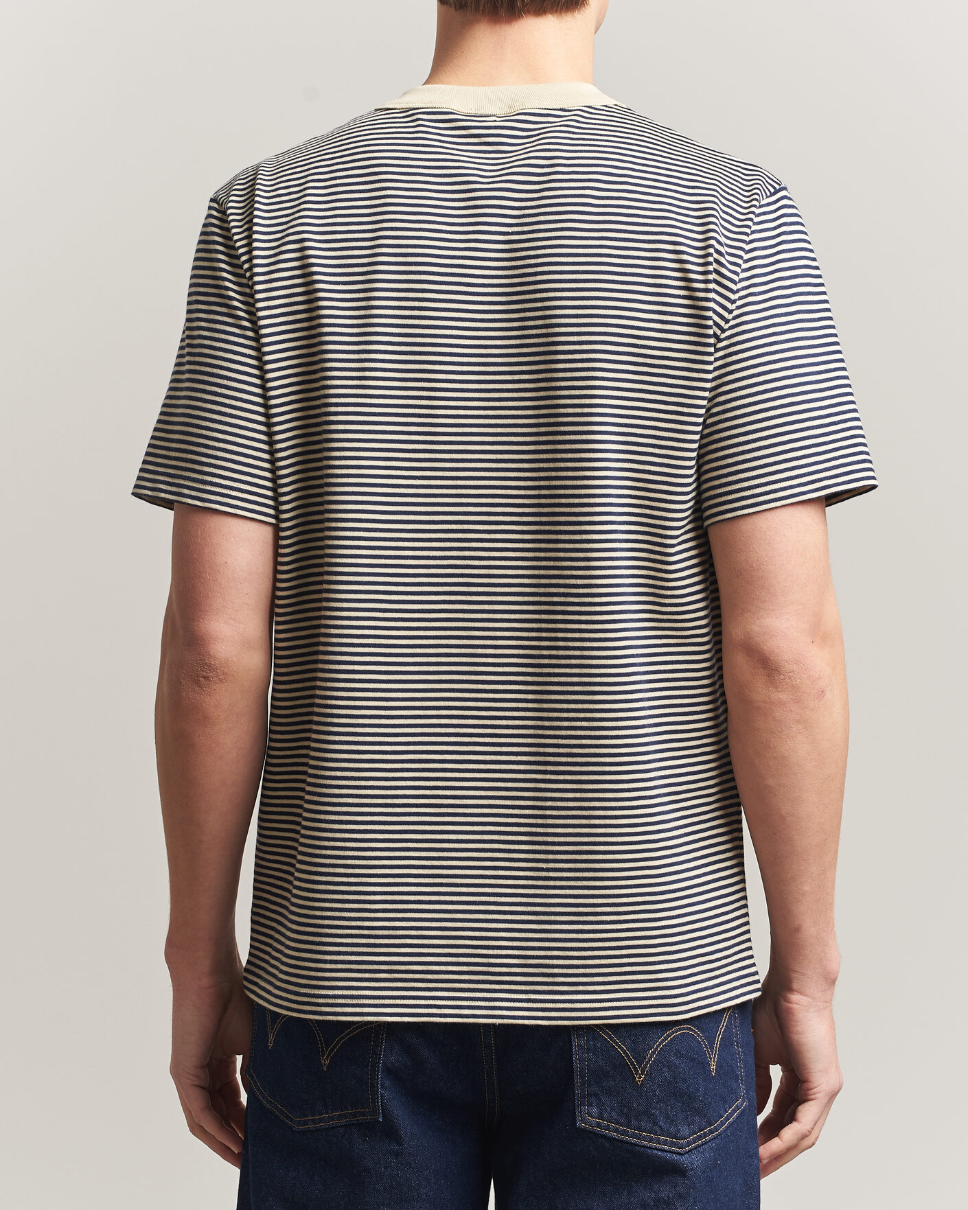 Heren | T-shirts | Armor-lux | Callac Héritage Stripe T-Shirt Gravel/Marine Deep