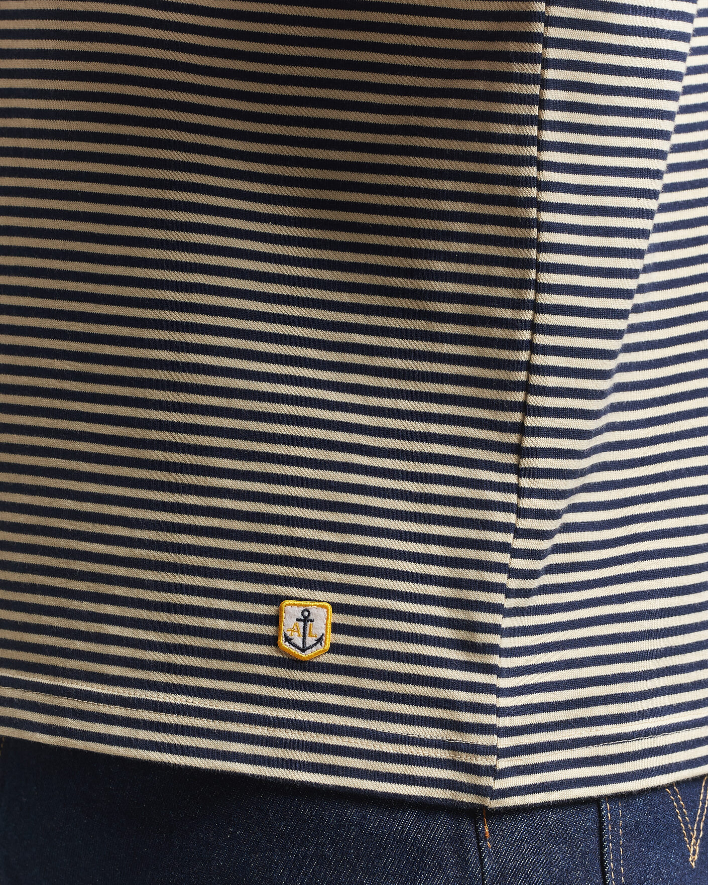 Heren | T-shirts | Armor-lux | Callac Héritage Stripe T-Shirt Gravel/Marine Deep