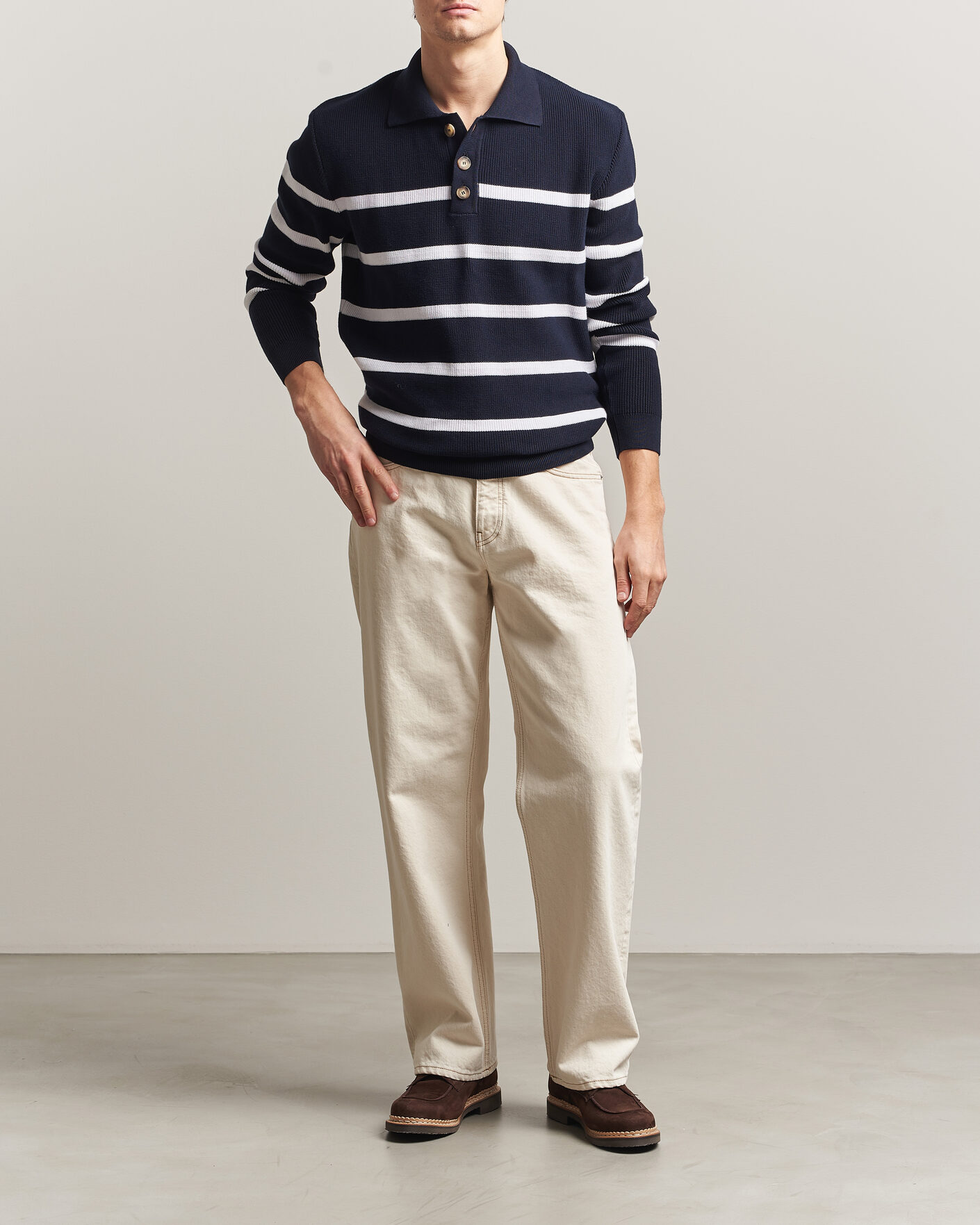 Heren | Truien | Armor-lux | Heritage Knitted Polo Marine/Blanc