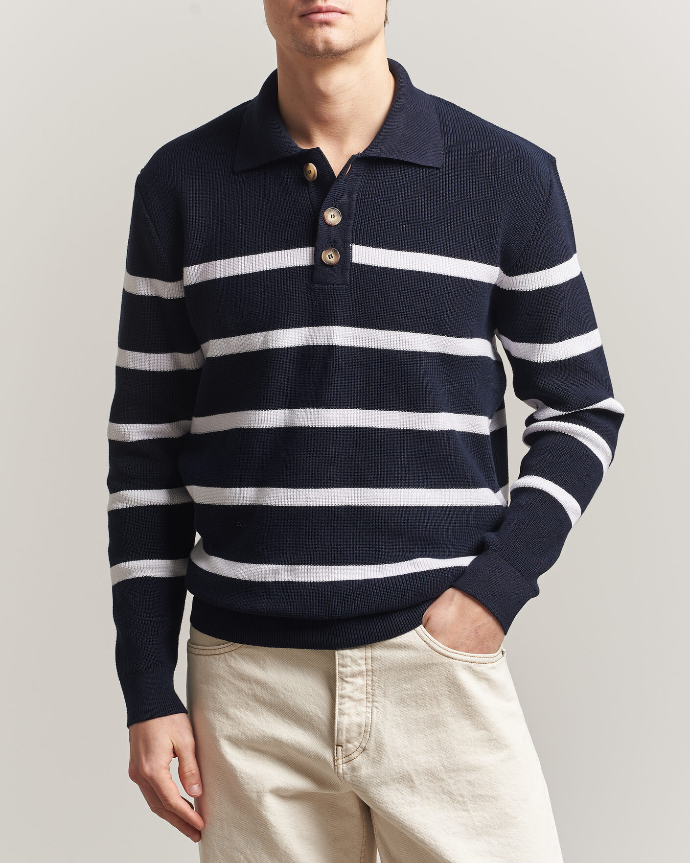 Heren | Truien | Armor-lux | Heritage Knitted Polo Marine/Blanc
