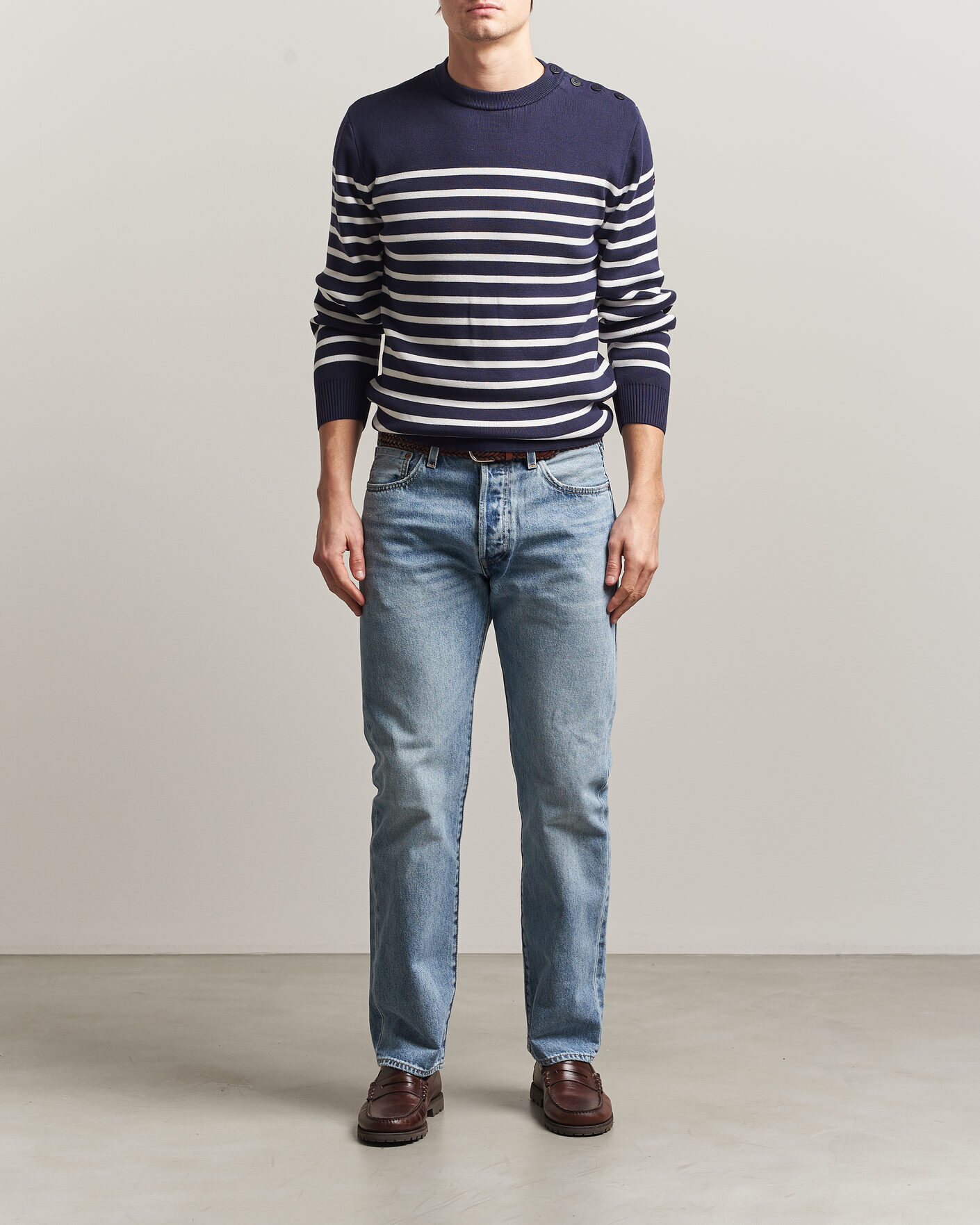 Heren | Truien | Armor-lux | Groix Striped Sweater Navy/Nature