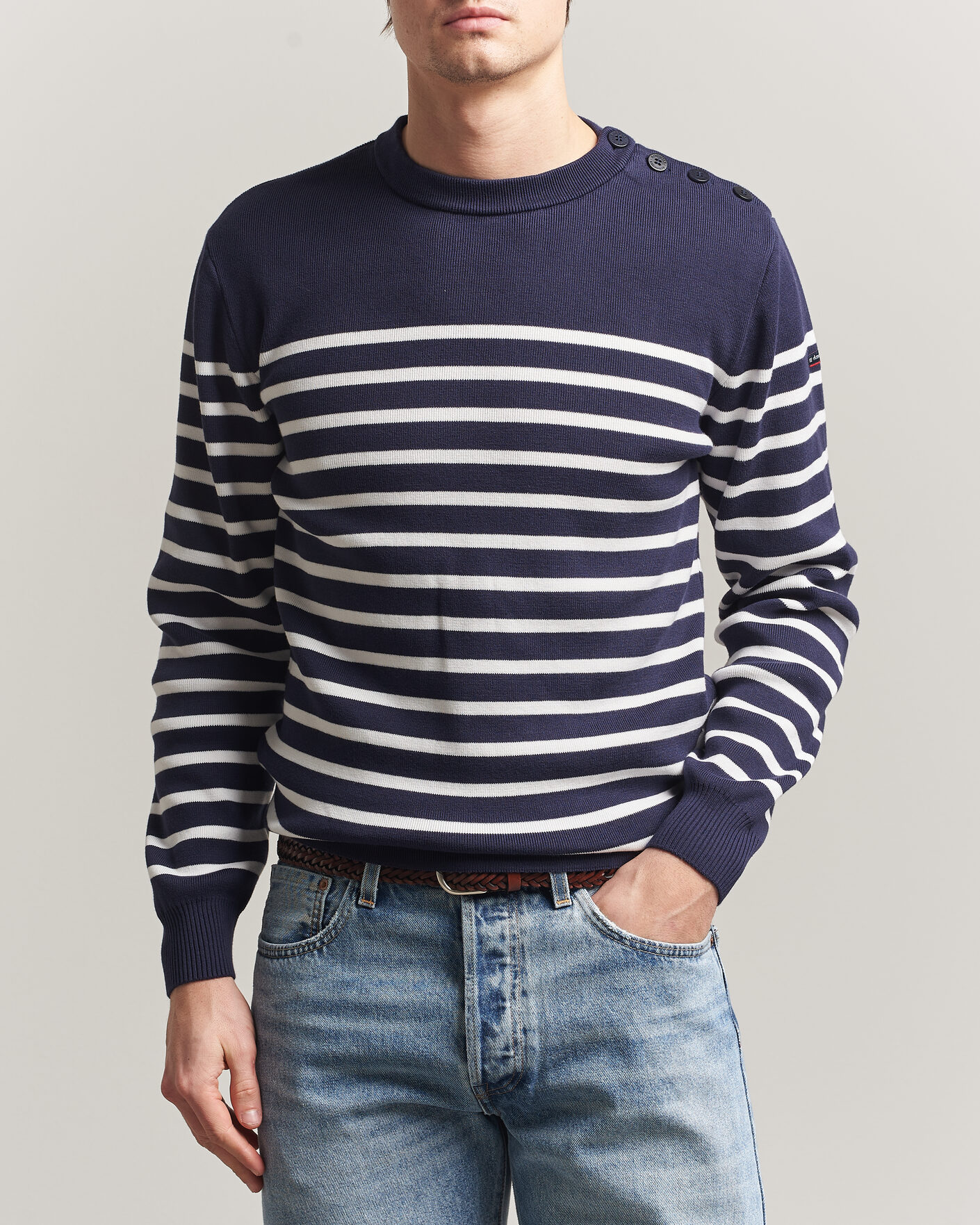 Heren | Truien | Armor-lux | Groix Striped Sweater Navy/Nature