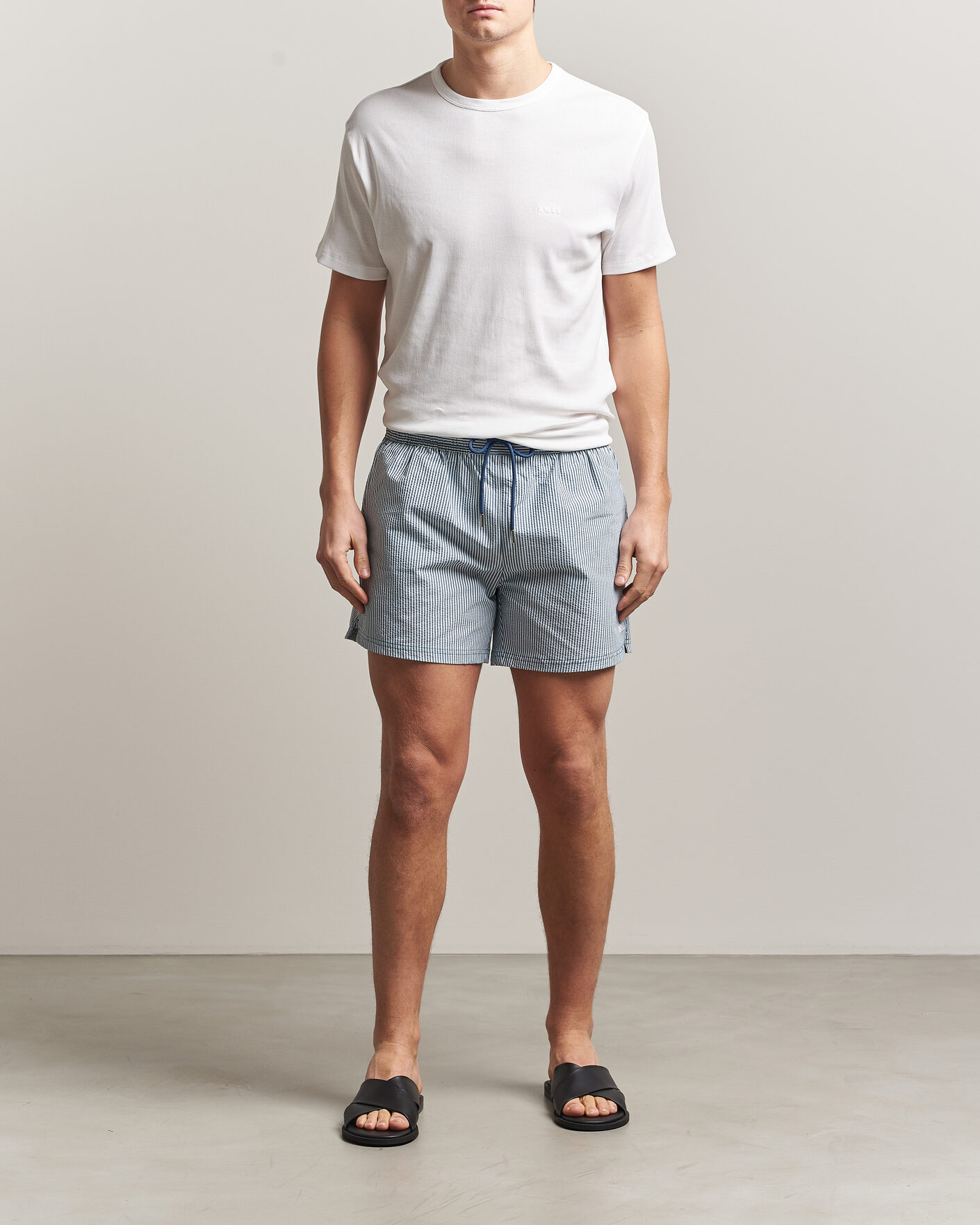 Heren | Zwembroek | BOSS BLACK | Velvetfish Seersucker Swimshorts Open Blue