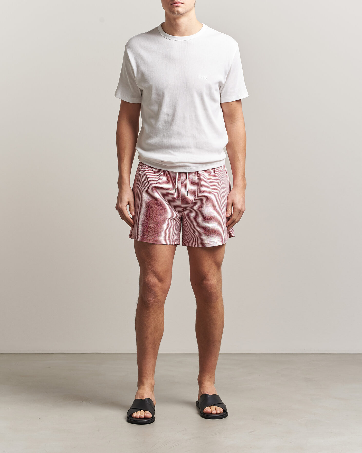 Heren | Zwembroek | BOSS BLACK | Velvetfish Seersucker Swimshorts Dark Red