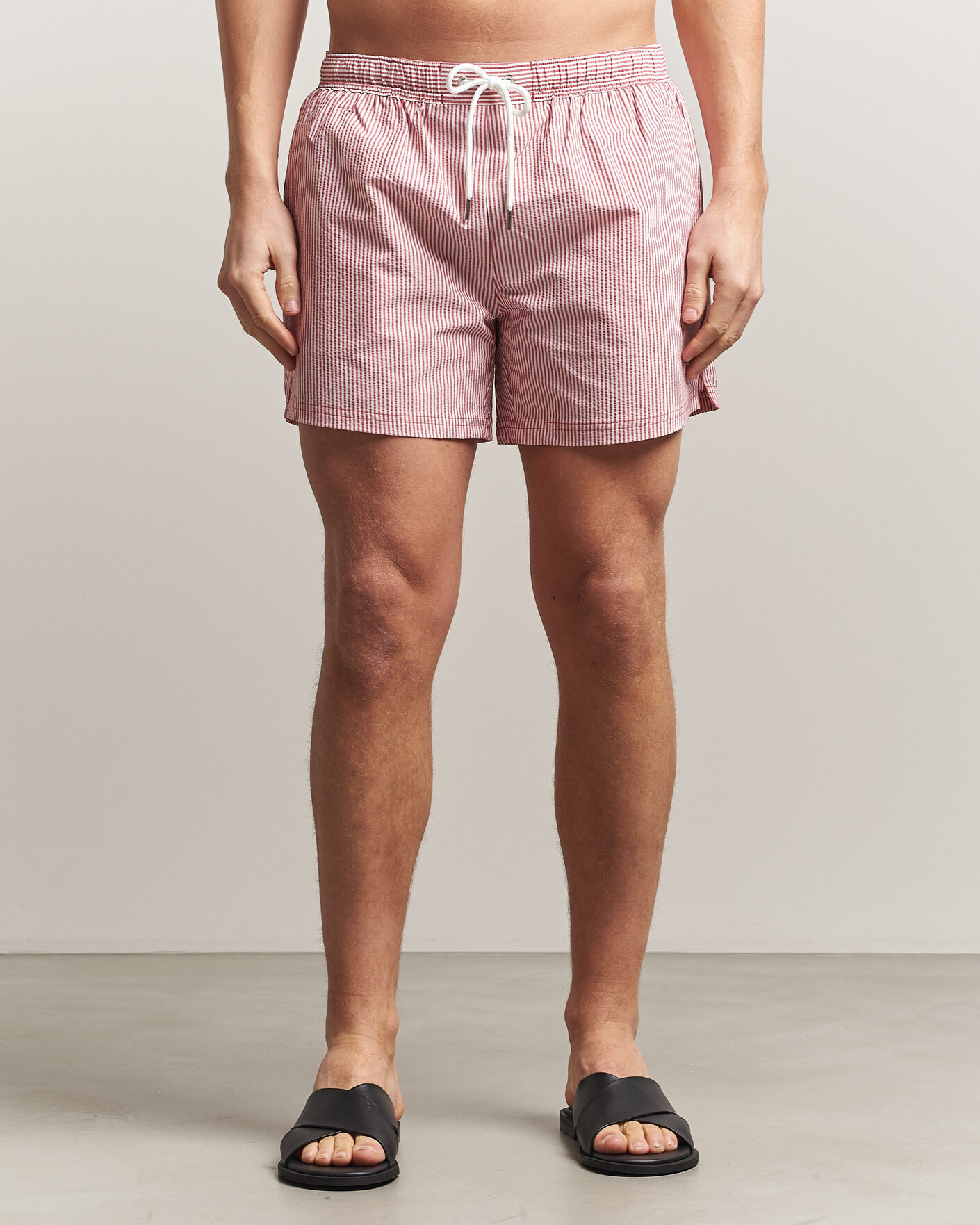Heren | Zwembroek | BOSS BLACK | Velvetfish Seersucker Swimshorts Dark Red