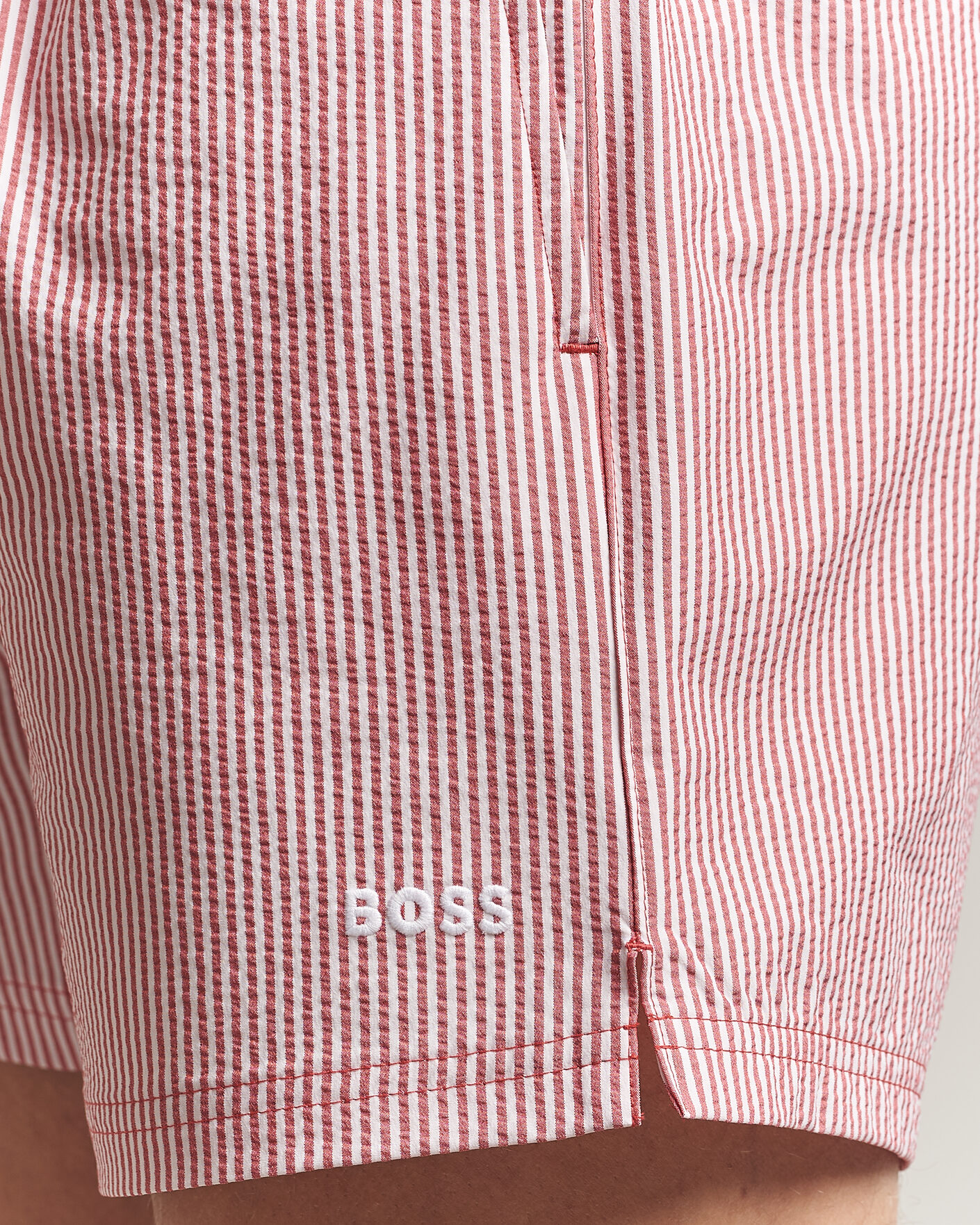 Heren | Zwembroek | BOSS BLACK | Velvetfish Seersucker Swimshorts Dark Red