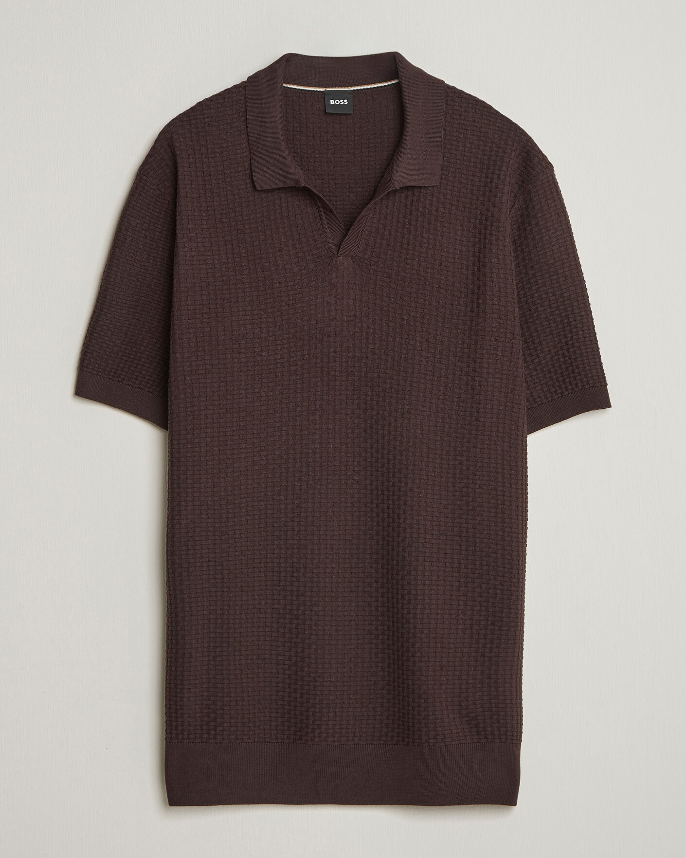 Heren | Polo's | BOSS BLACK | Natalo Structured Knitted Polo Dark Brown