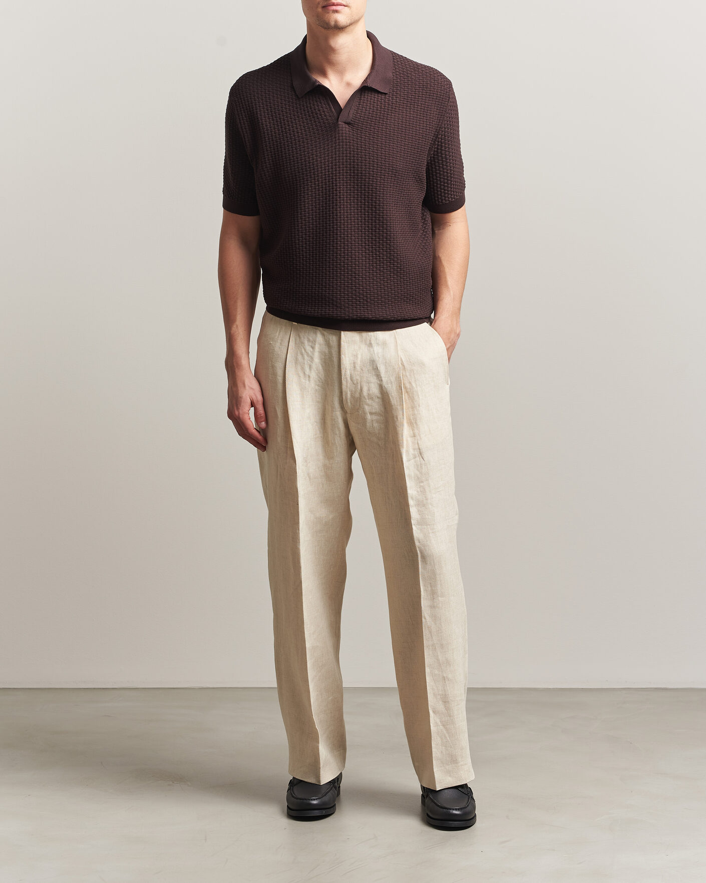 Heren | Polo's | BOSS BLACK | Natalo Structured Knitted Polo Dark Brown