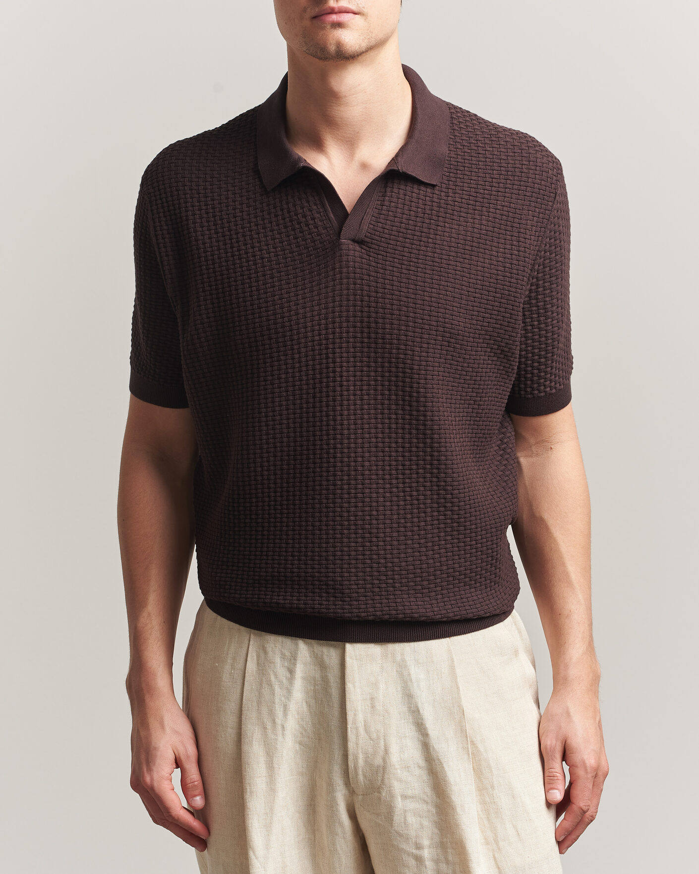 Heren | Polo's | BOSS BLACK | Natalo Structured Knitted Polo Dark Brown