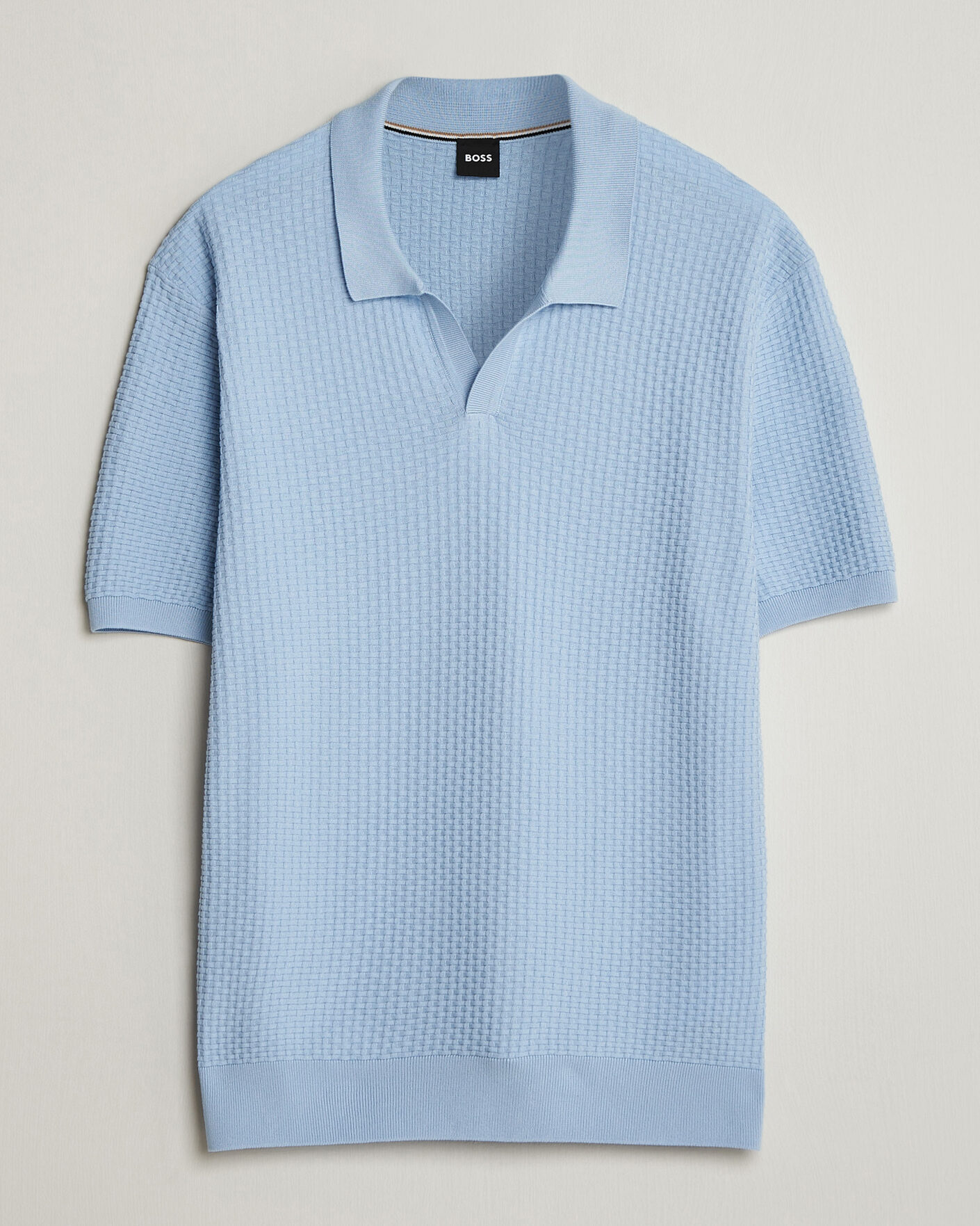Heren | Polo's | BOSS BLACK | Natalo Structured Knitted Polo Light Blue