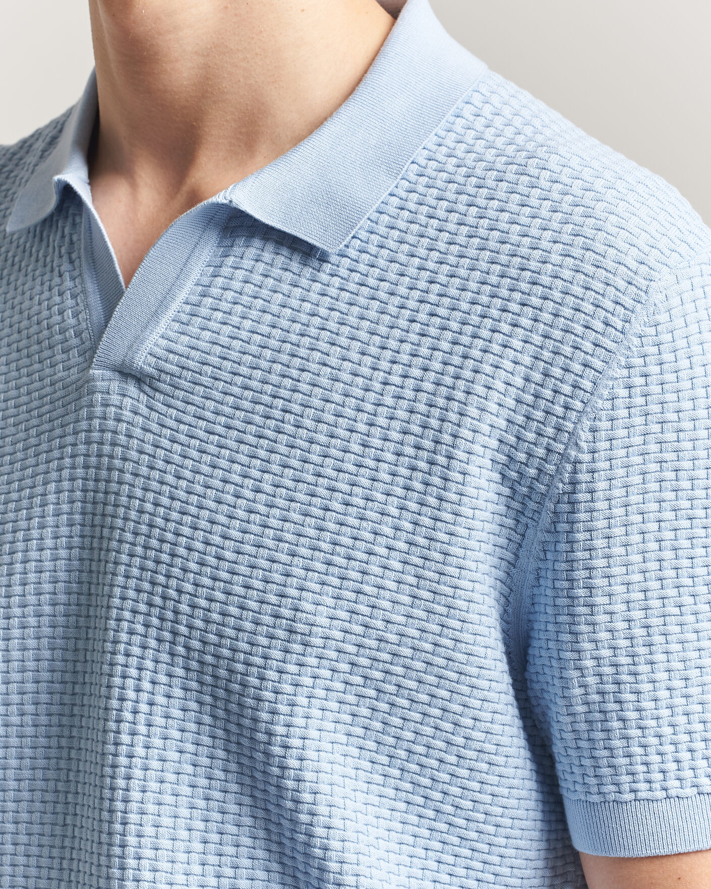 Heren | Polo's | BOSS BLACK | Natalo Structured Knitted Polo Light Blue
