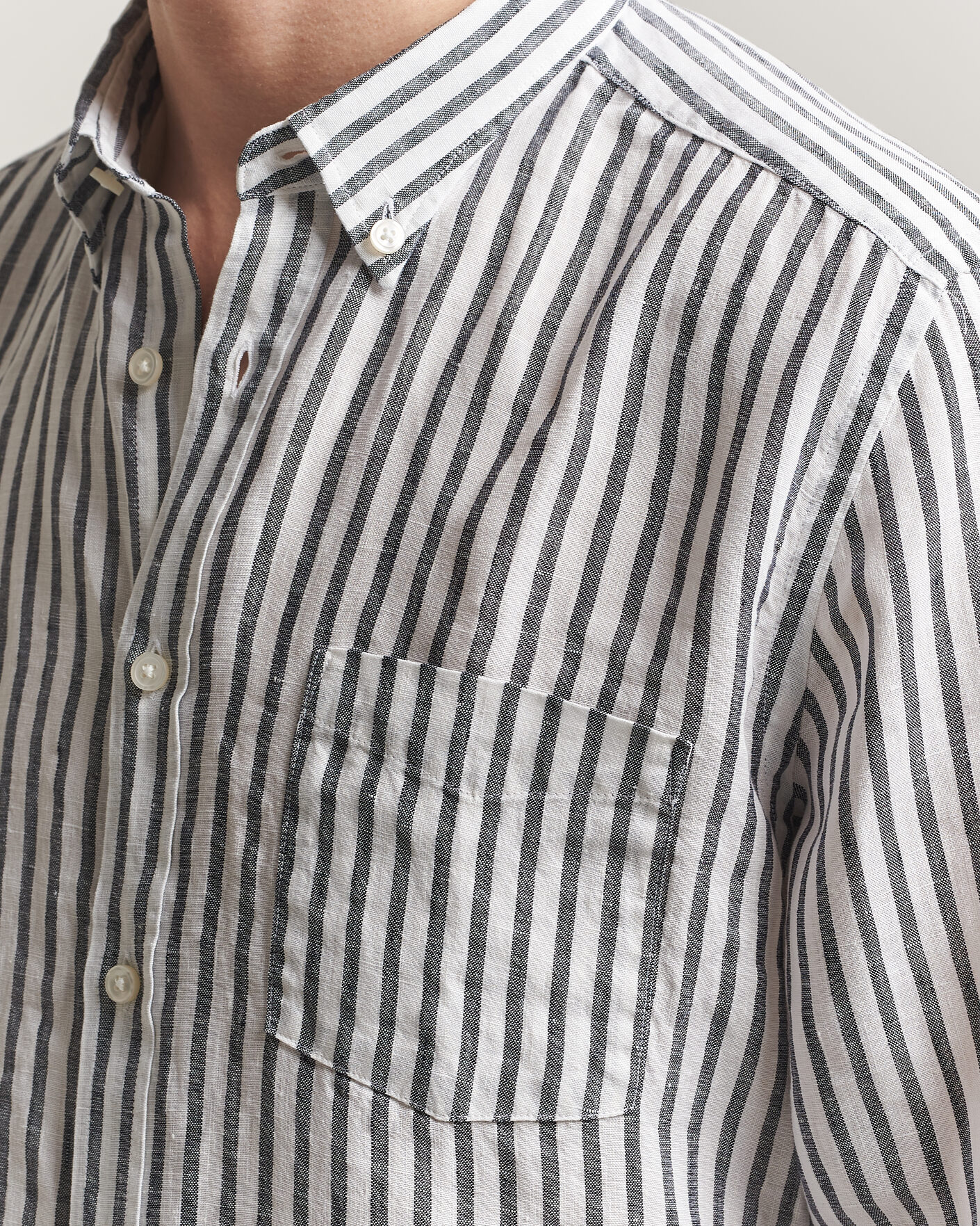 Heren | Overhemden | BOSS BLACK | Liam Striped Linen Shirt Dark Blue