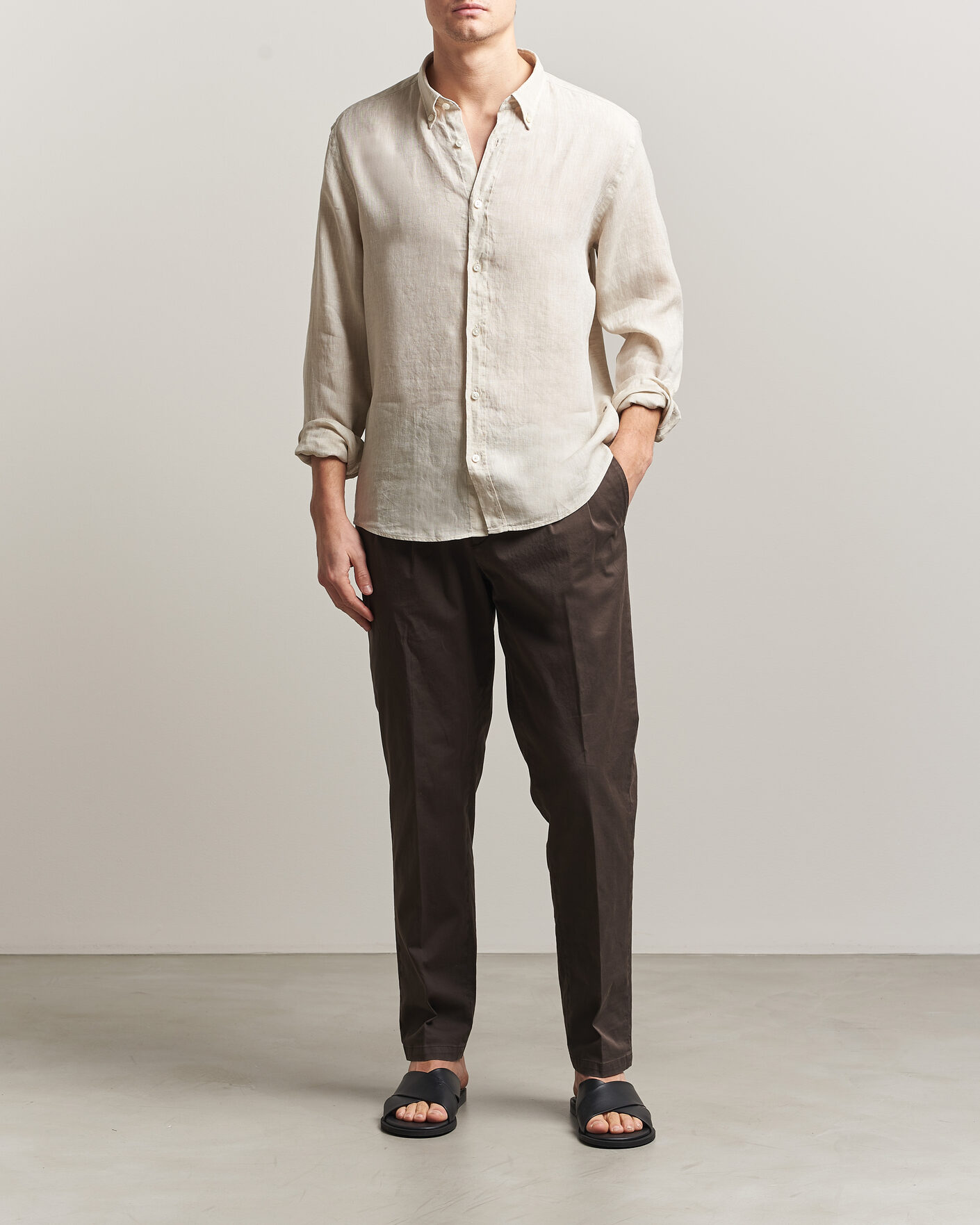 Heren | Overhemden | BOSS BLACK | Liam Linen Shirt Open Beige