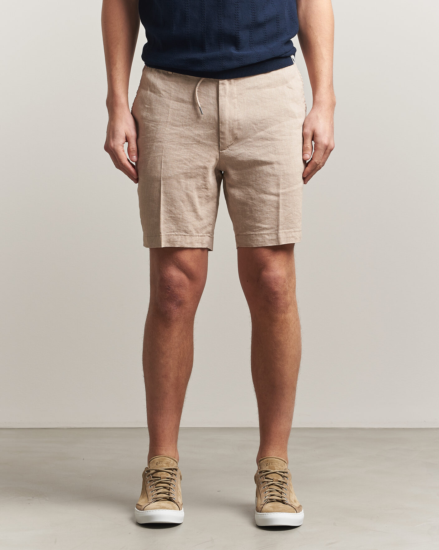 Heren | Korte broek | BOSS BLACK | Kane Linen Drawstring Shorts Open Beige