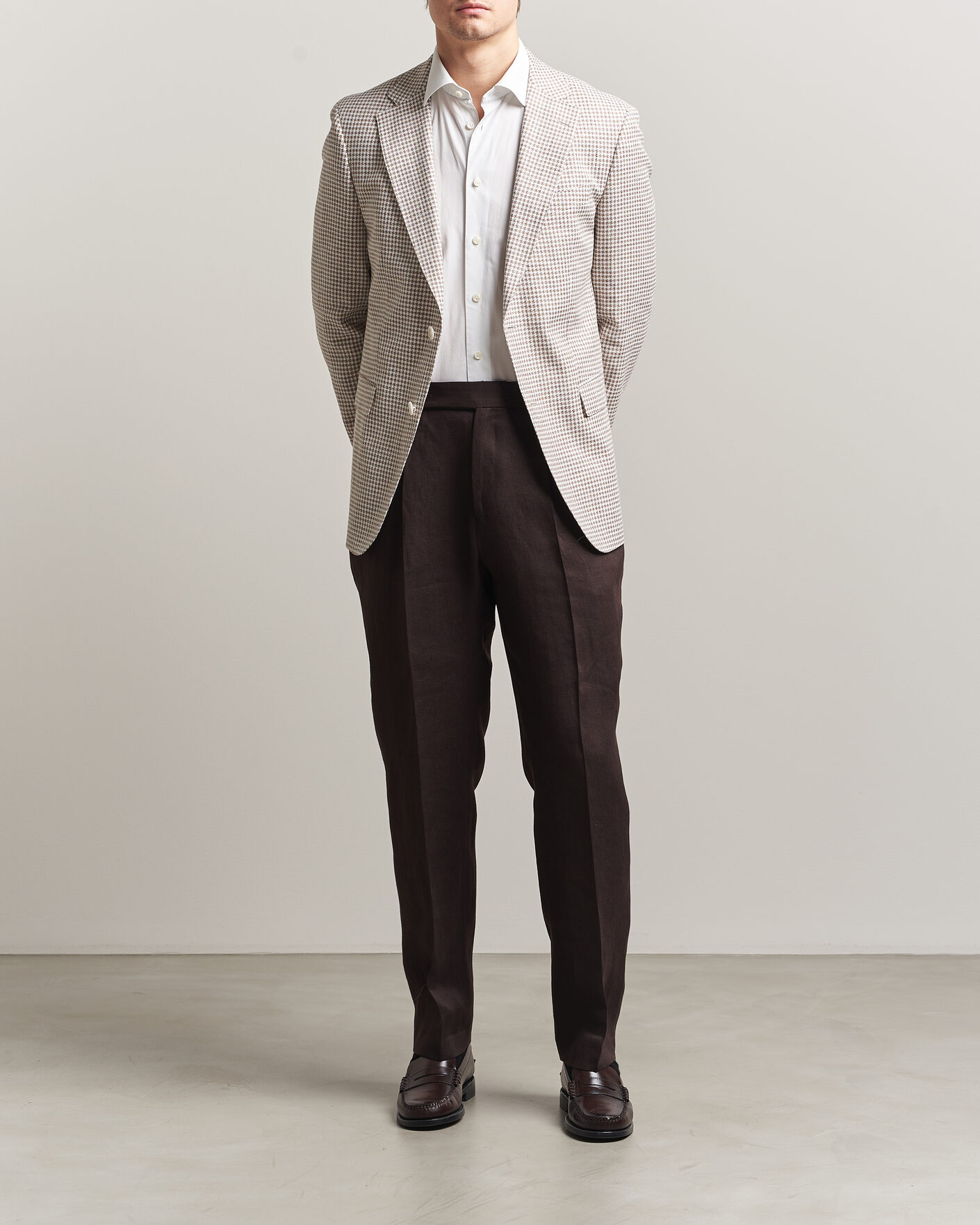 Heren | Blazers | BOSS BLACK | Hutson Linen/Cotton Houndstooth Blazer Open Beige