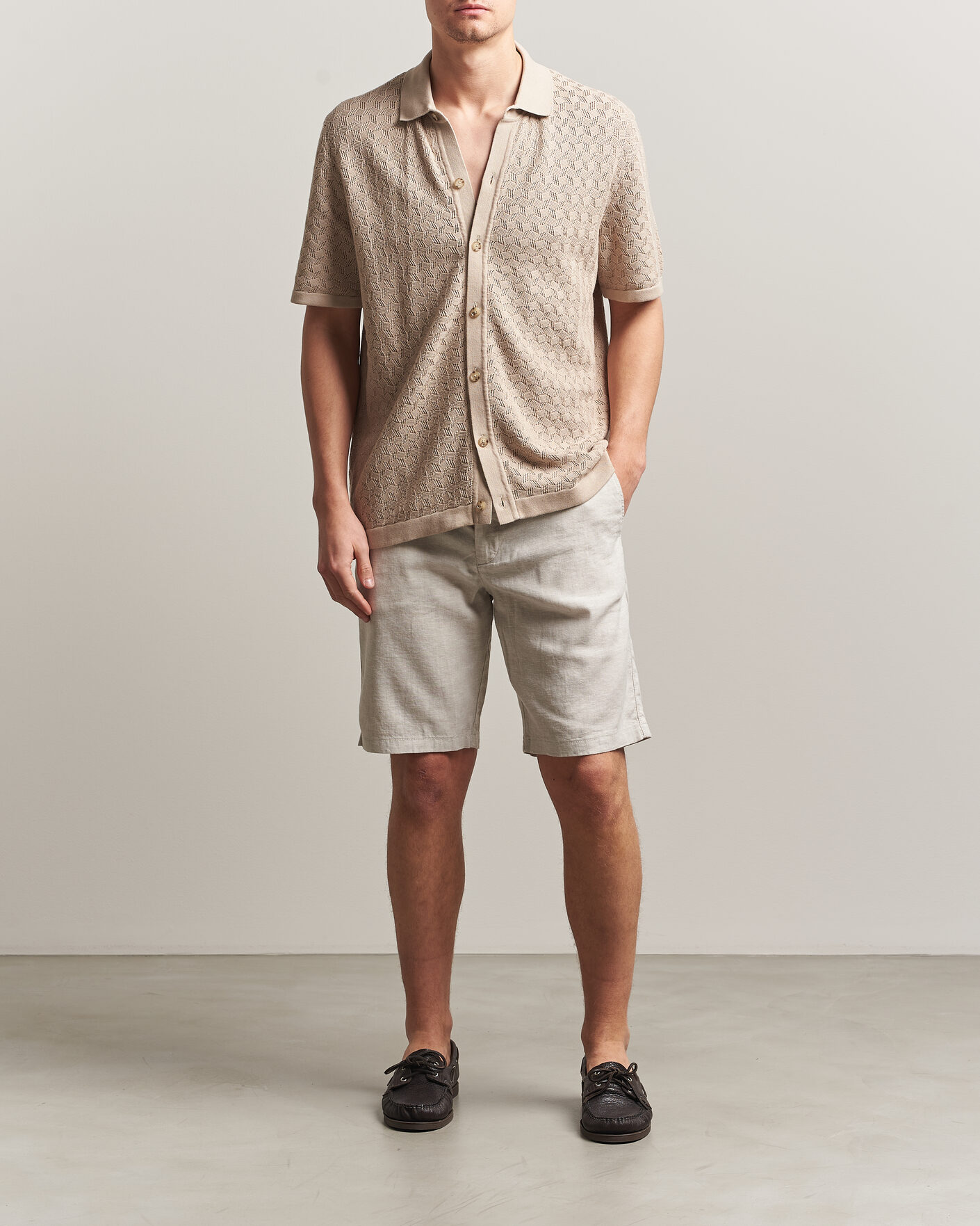 Heren | Korte broek | BOSS ORANGE | Tapered Linen Drawstring Shorts Open Grey