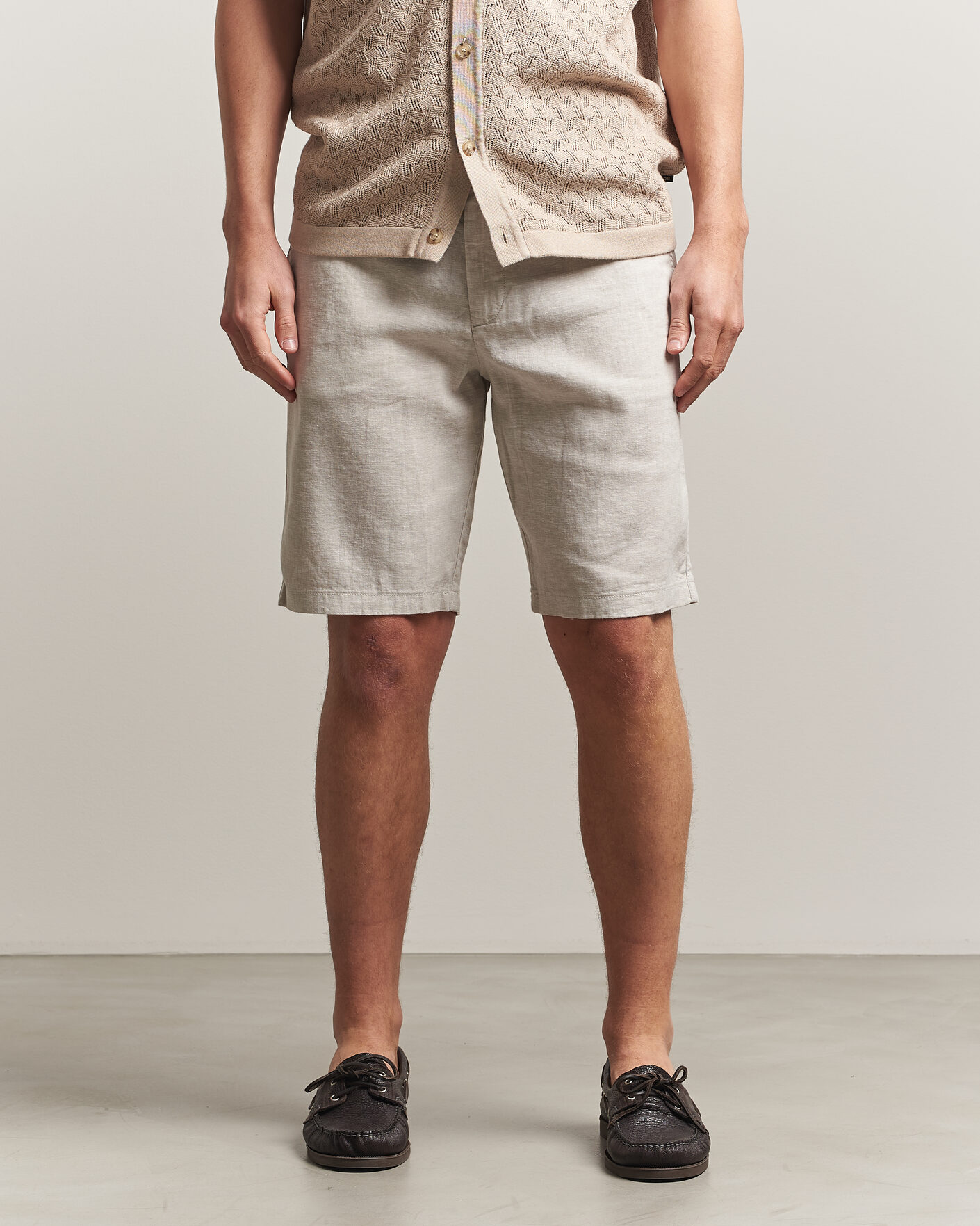 Heren | Korte broek | BOSS ORANGE | Tapered Linen Drawstring Shorts Open Grey