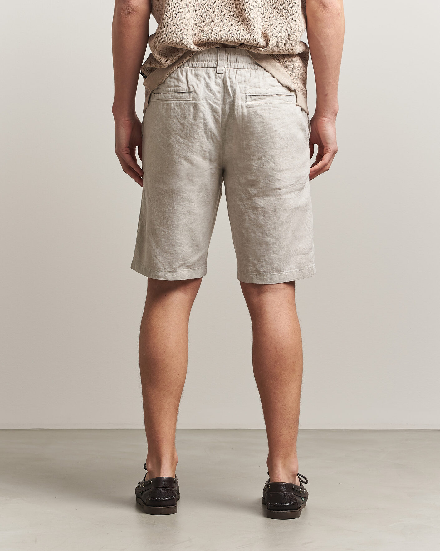 Heren | Korte broek | BOSS ORANGE | Tapered Linen Drawstring Shorts Open Grey