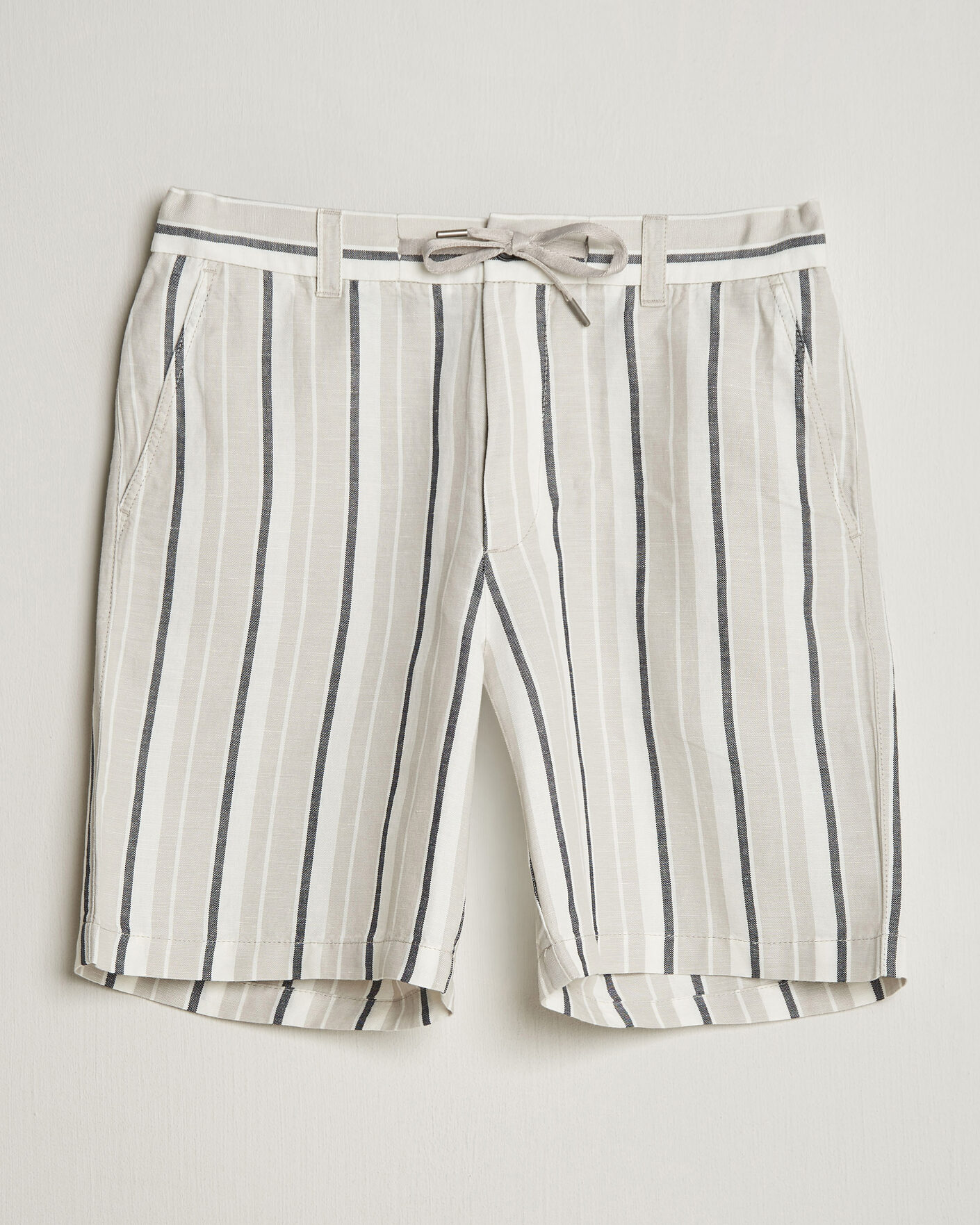Heren | Korte broek | BOSS ORANGE | Linen/Cotton Striped Drawstring Shorts Open Grey