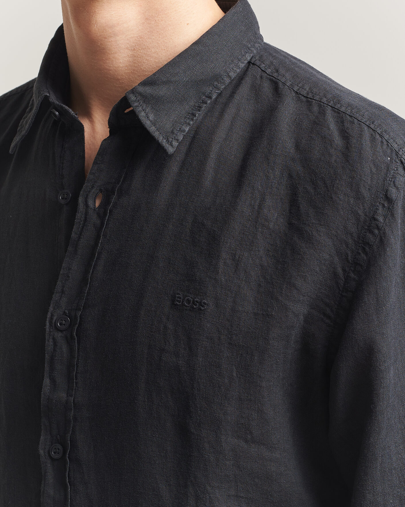 Heren | Overhemden | BOSS ORANGE | Relegant Linen Shirt Black