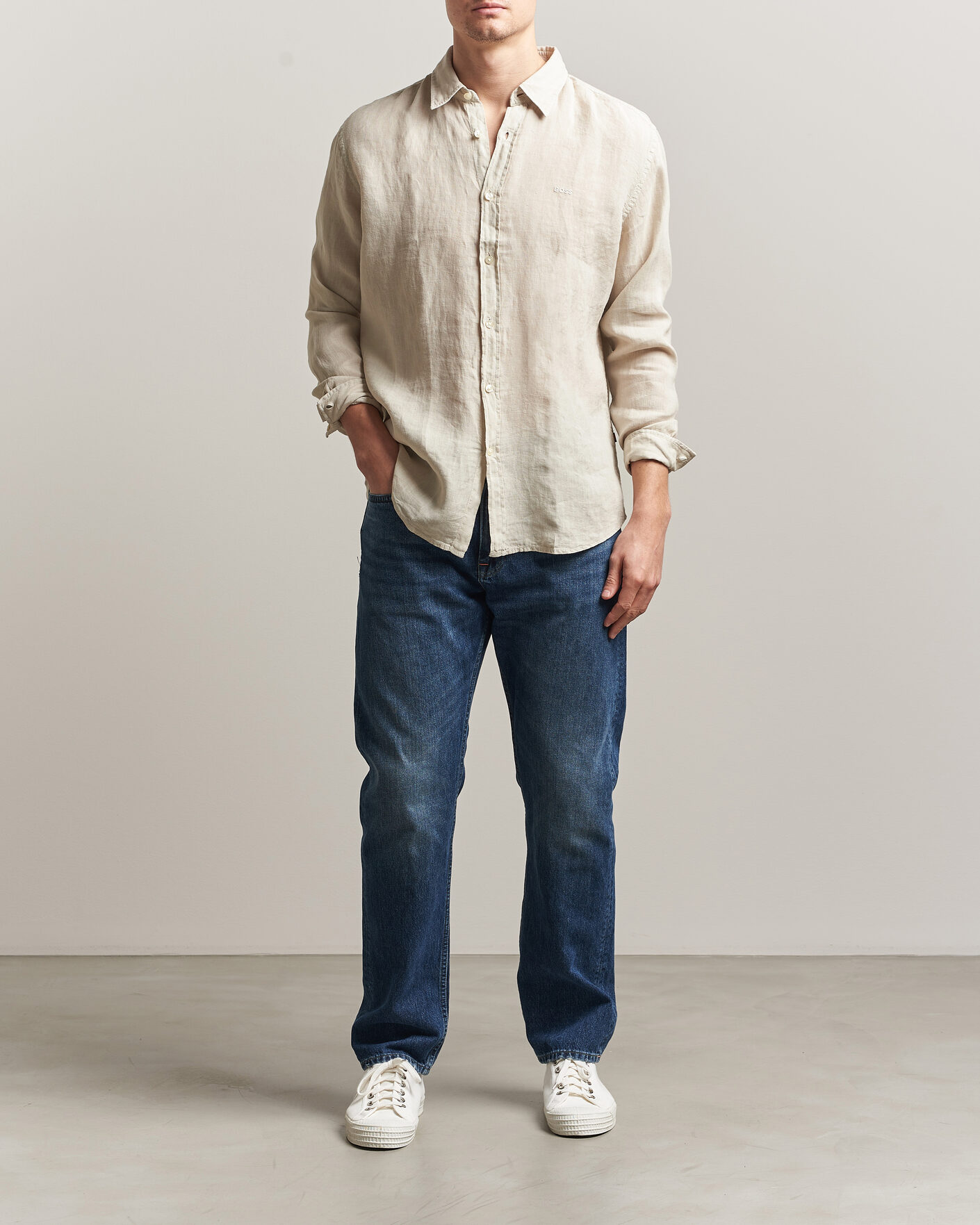 Heren | Overhemden | BOSS ORANGE | Relegant Linen Shirt Light Beige