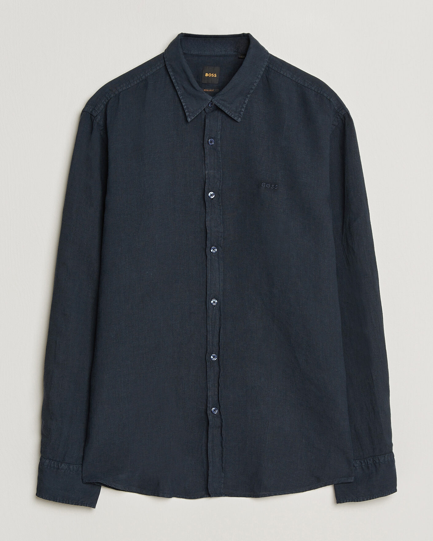 Heren | Overhemden | BOSS ORANGE | Relegant Linen Shirt Dark Blue