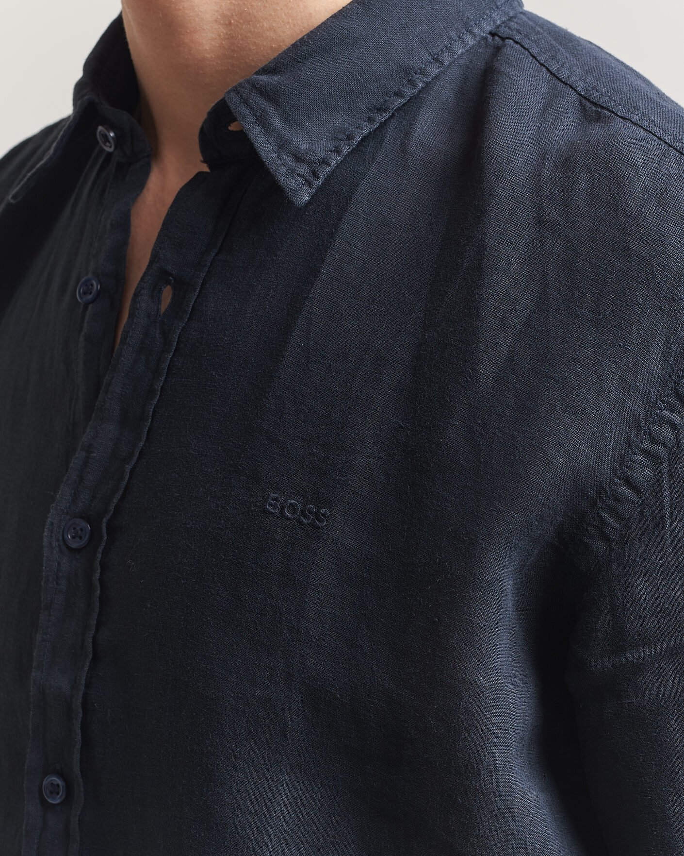 Heren | Overhemden | BOSS ORANGE | Relegant Linen Shirt Dark Blue