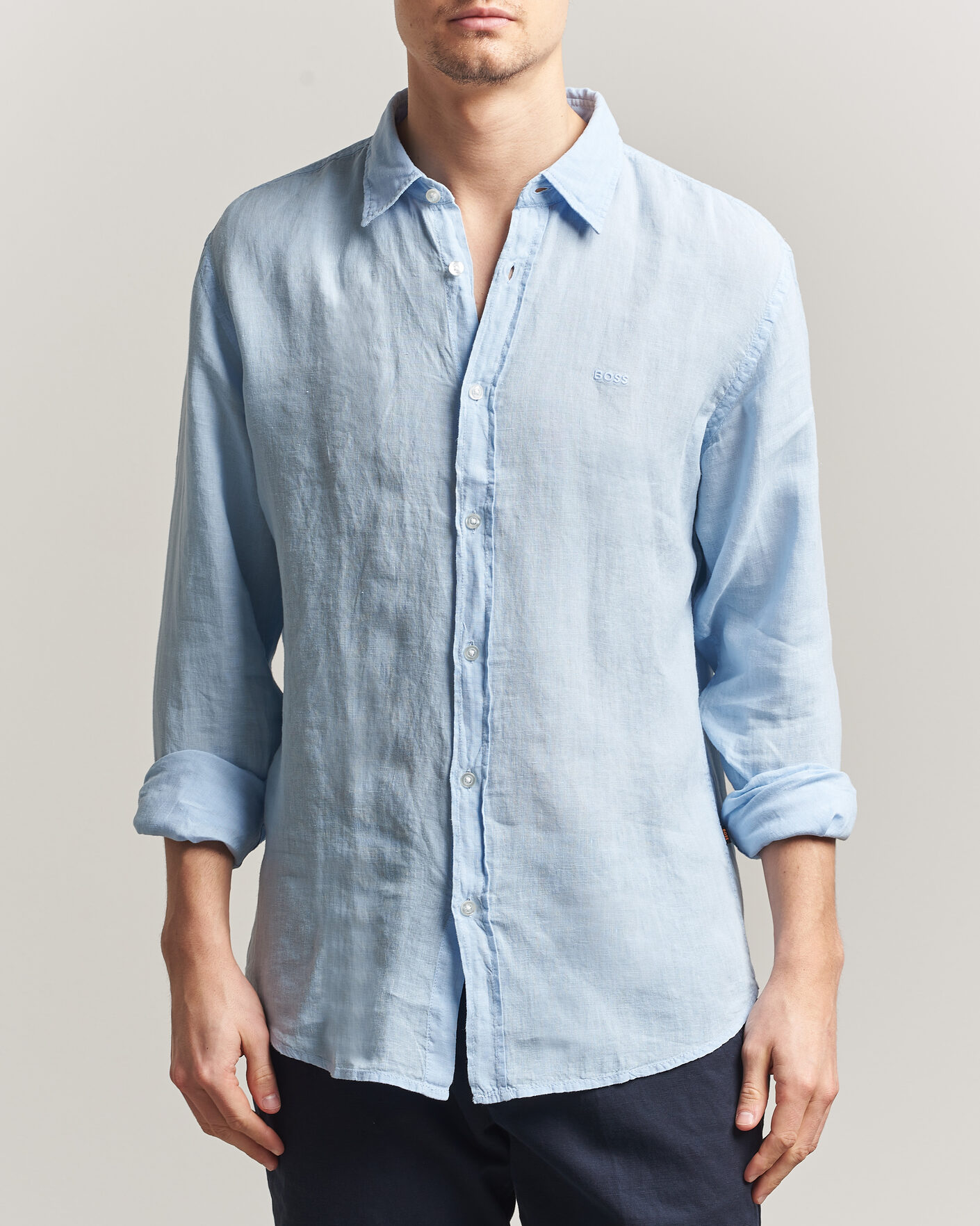 Heren | Overhemden | BOSS ORANGE | Relegant Linen Shirt Light Blue