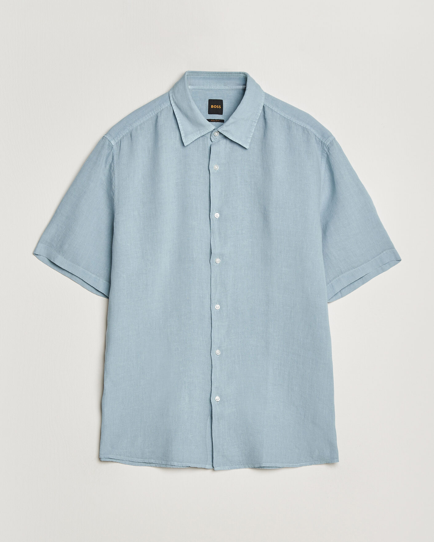Heren | Overhemden | BOSS ORANGE | Rash Linen Short Sleeve Shirt Light Blue