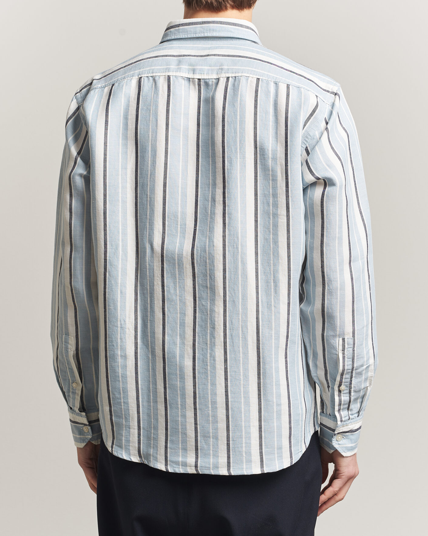 Heren | Overhemden | BOSS ORANGE | Ricoplus Linen/Cotton Striped Shirt Light Blue