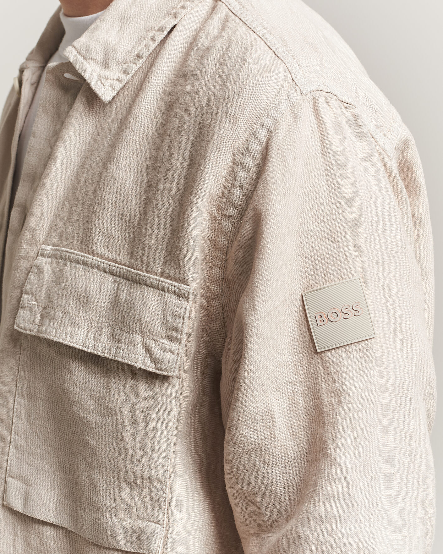Heren | Overhemden | BOSS ORANGE | Locky Linen Overshirt Beige