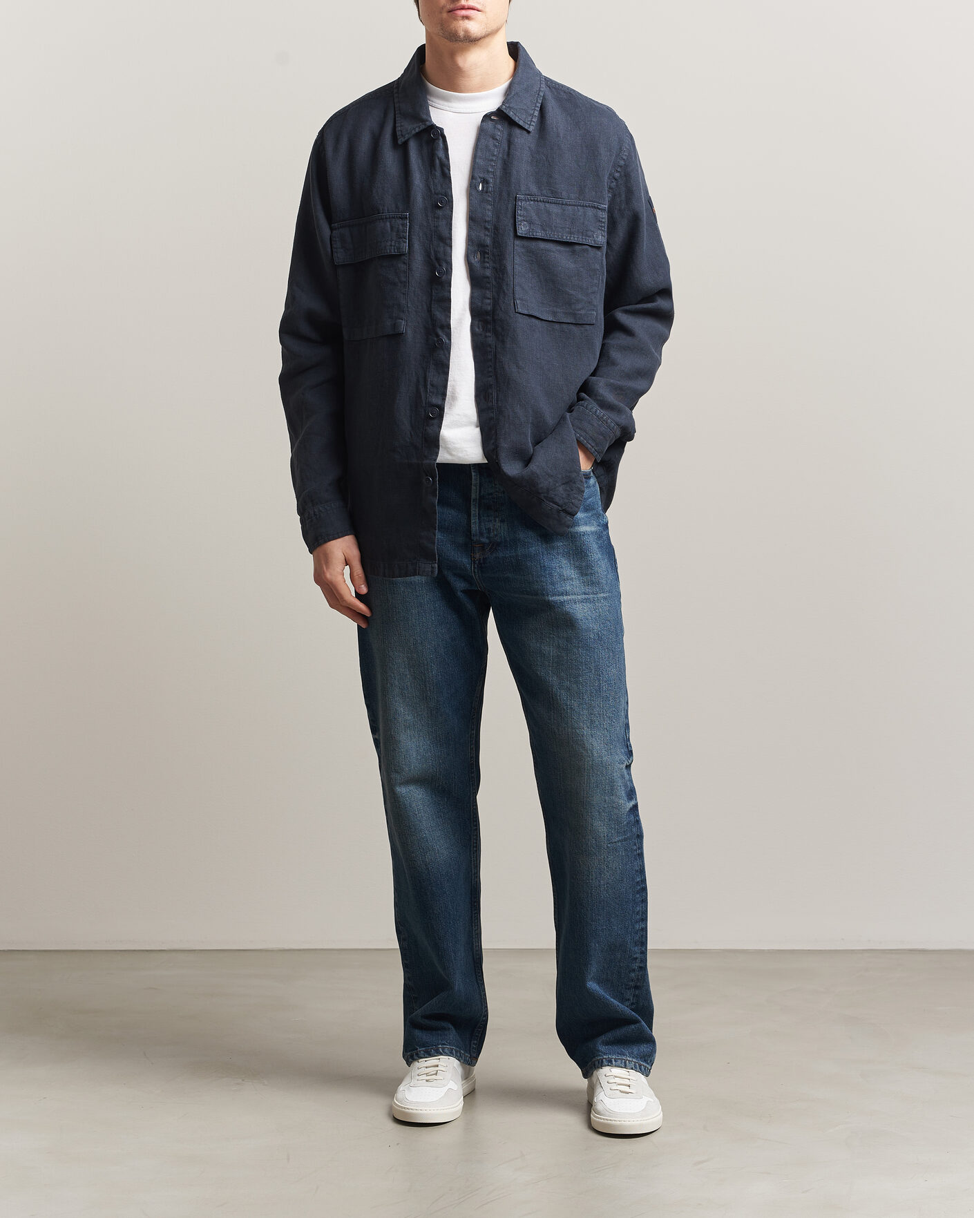 Heren | Overhemden | BOSS ORANGE | Locky Linen Overshirt Dark Blue