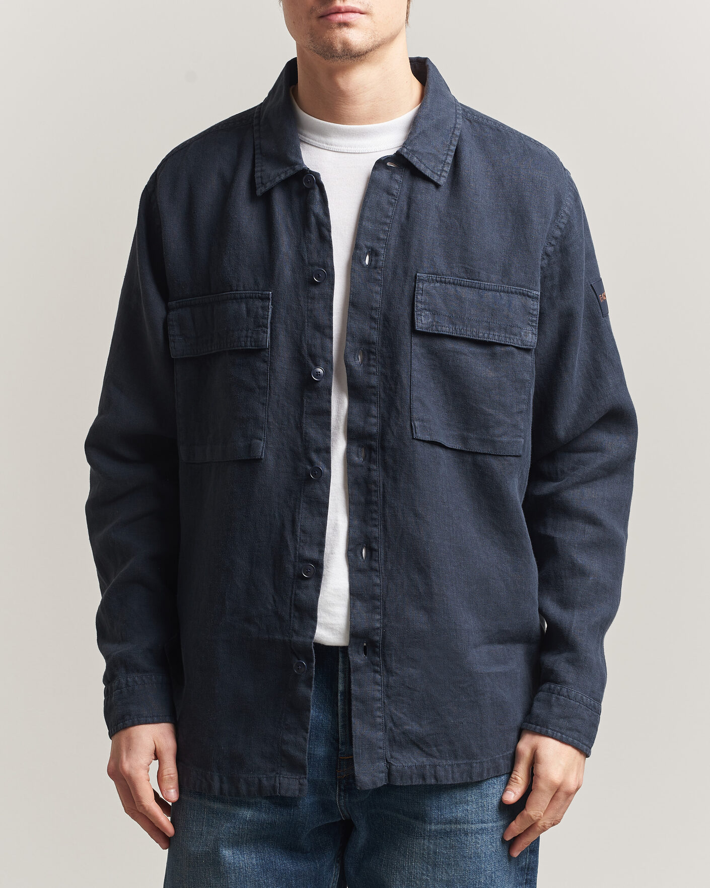 Heren | Overhemden | BOSS ORANGE | Locky Linen Overshirt Dark Blue