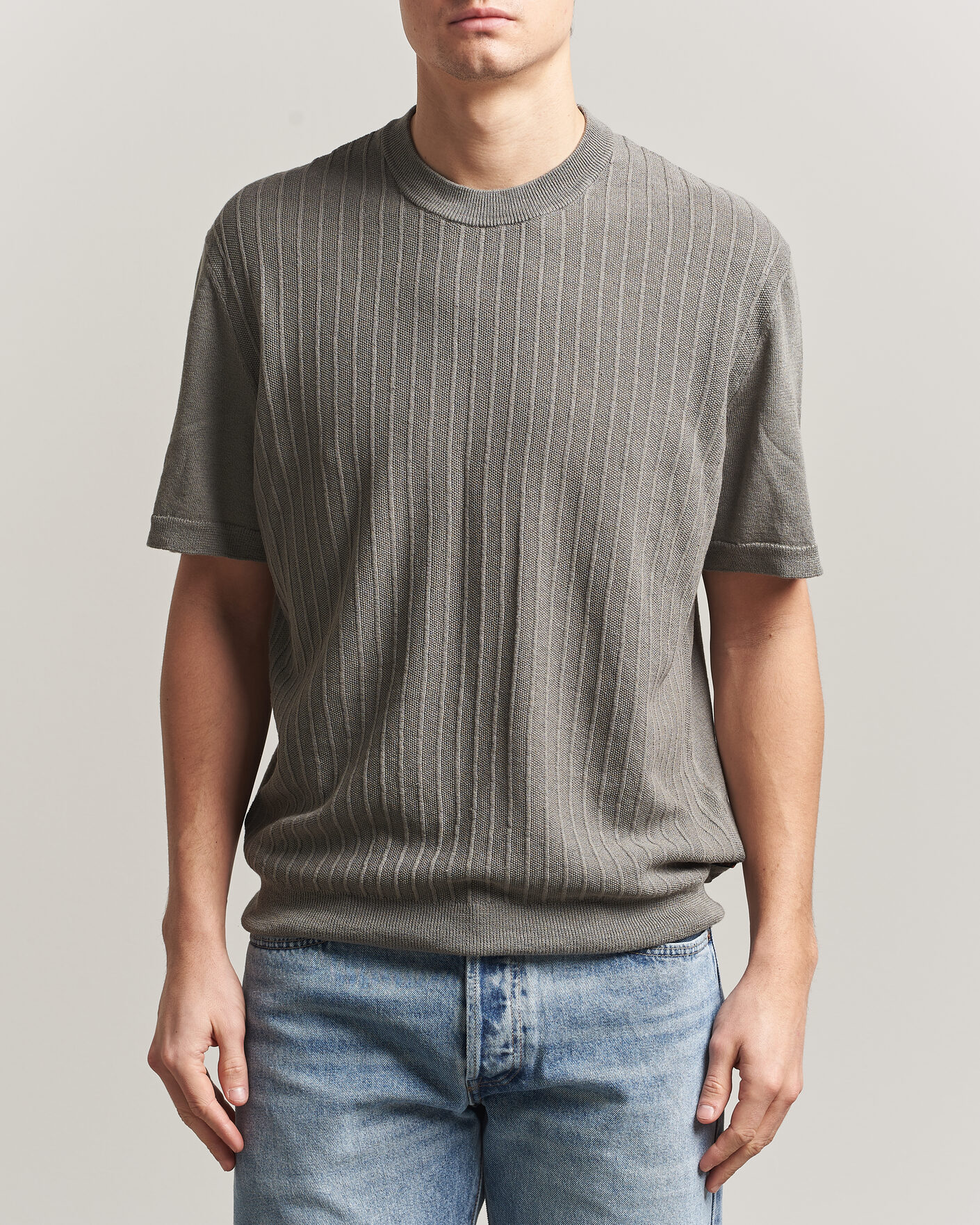 Heren | T-shirts | BOSS ORANGE | Kajordino Linen/Cotton Knitted T-Shirt Green