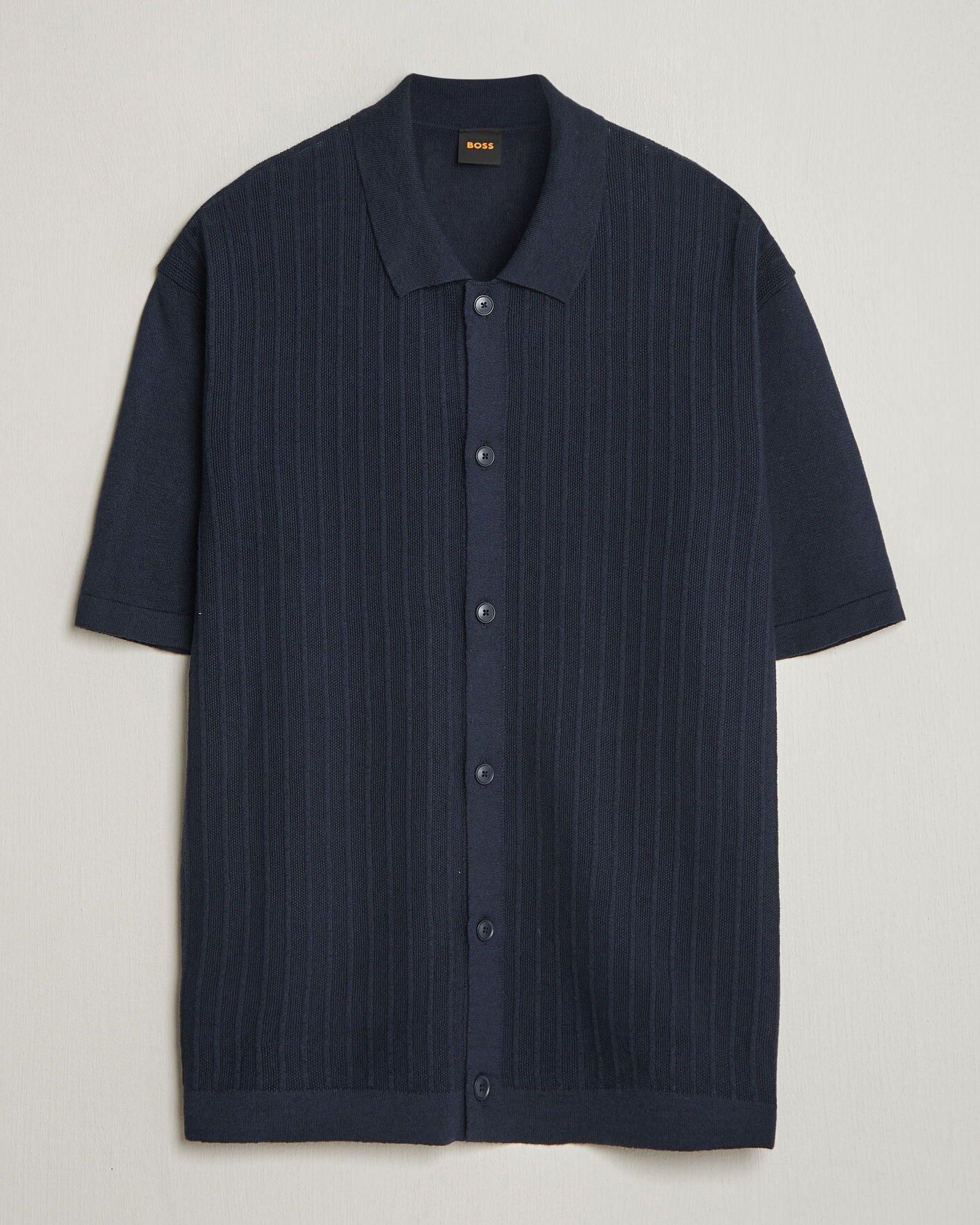 Heren | Overhemden | BOSS ORANGE | Amicino Linen/Cotton Knitted Shirt Dark Blue