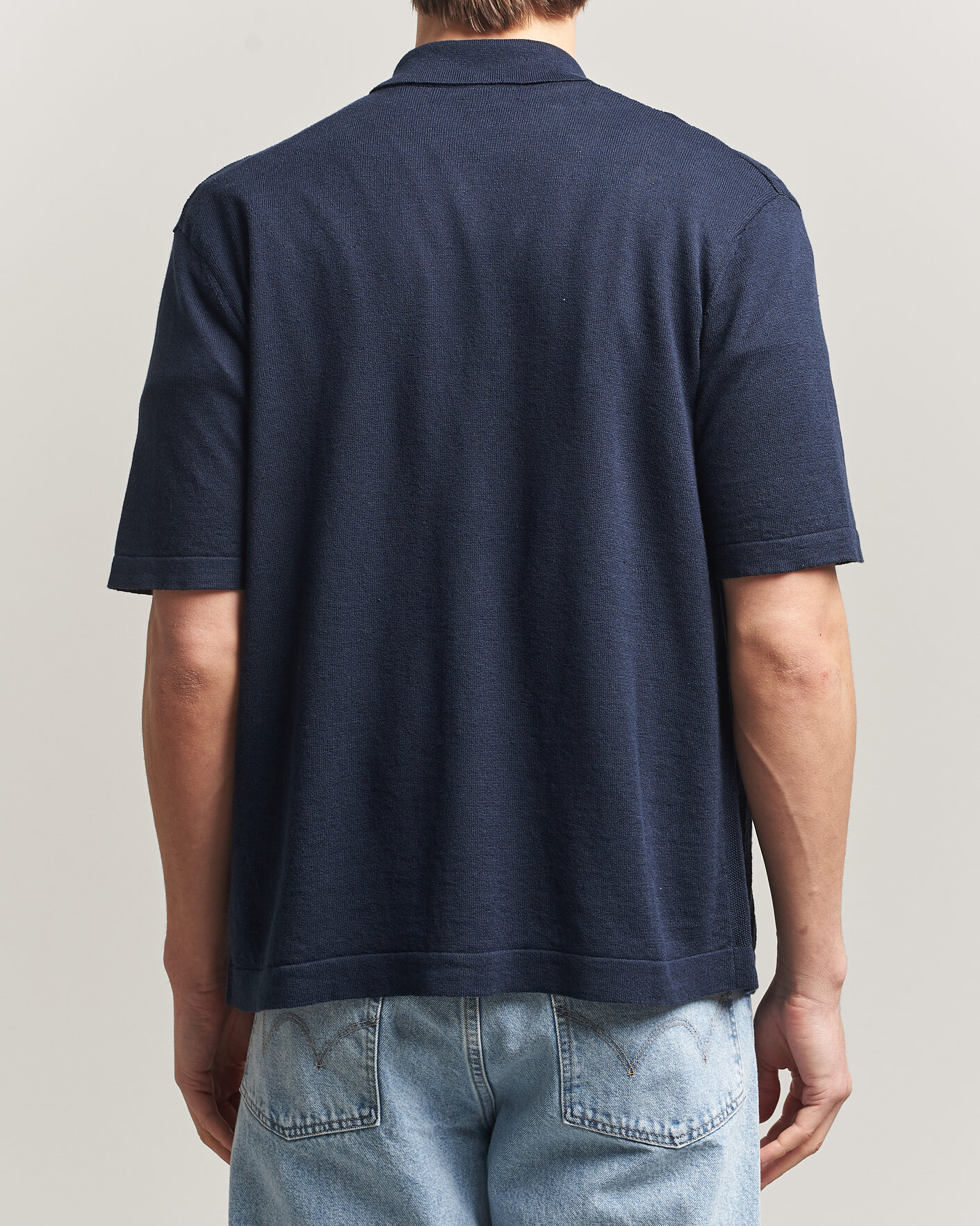 Heren | Overhemden | BOSS ORANGE | Amicino Linen/Cotton Knitted Shirt Dark Blue