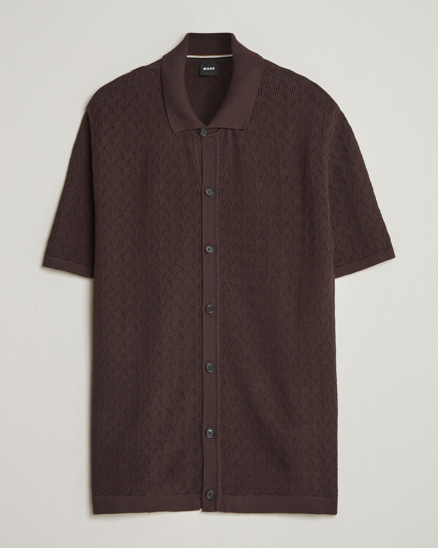 Heren | Overhemden | BOSS BLACK | Nappo Knitted Short Sleeve Shirt Dark Brown