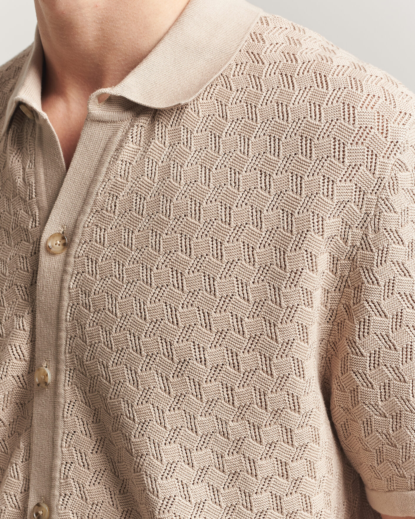 Heren | Overhemden | BOSS BLACK | Nappo Knitted Short Sleeve Shirt Open Beige