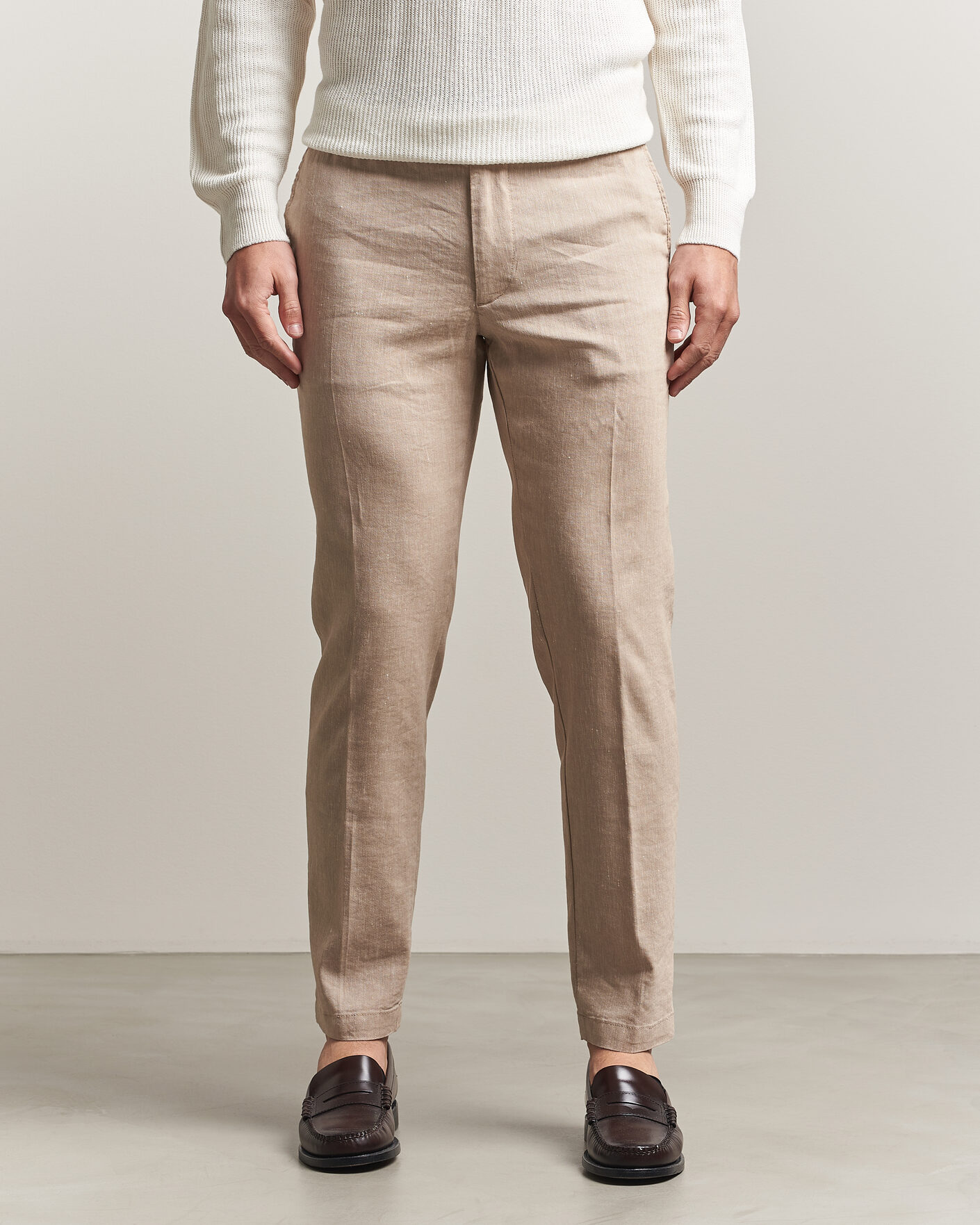 Heren | Broeken | BOSS BLACK | Kane Linen Drawstring Trousers Open Beige
