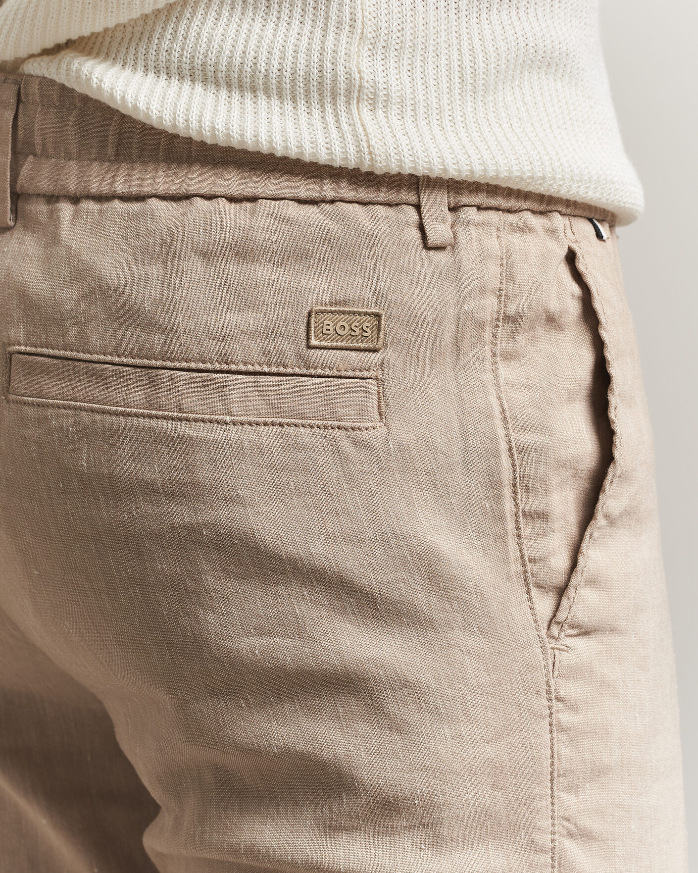Heren | Broeken | BOSS BLACK | Kane Linen Drawstring Trousers Open Beige