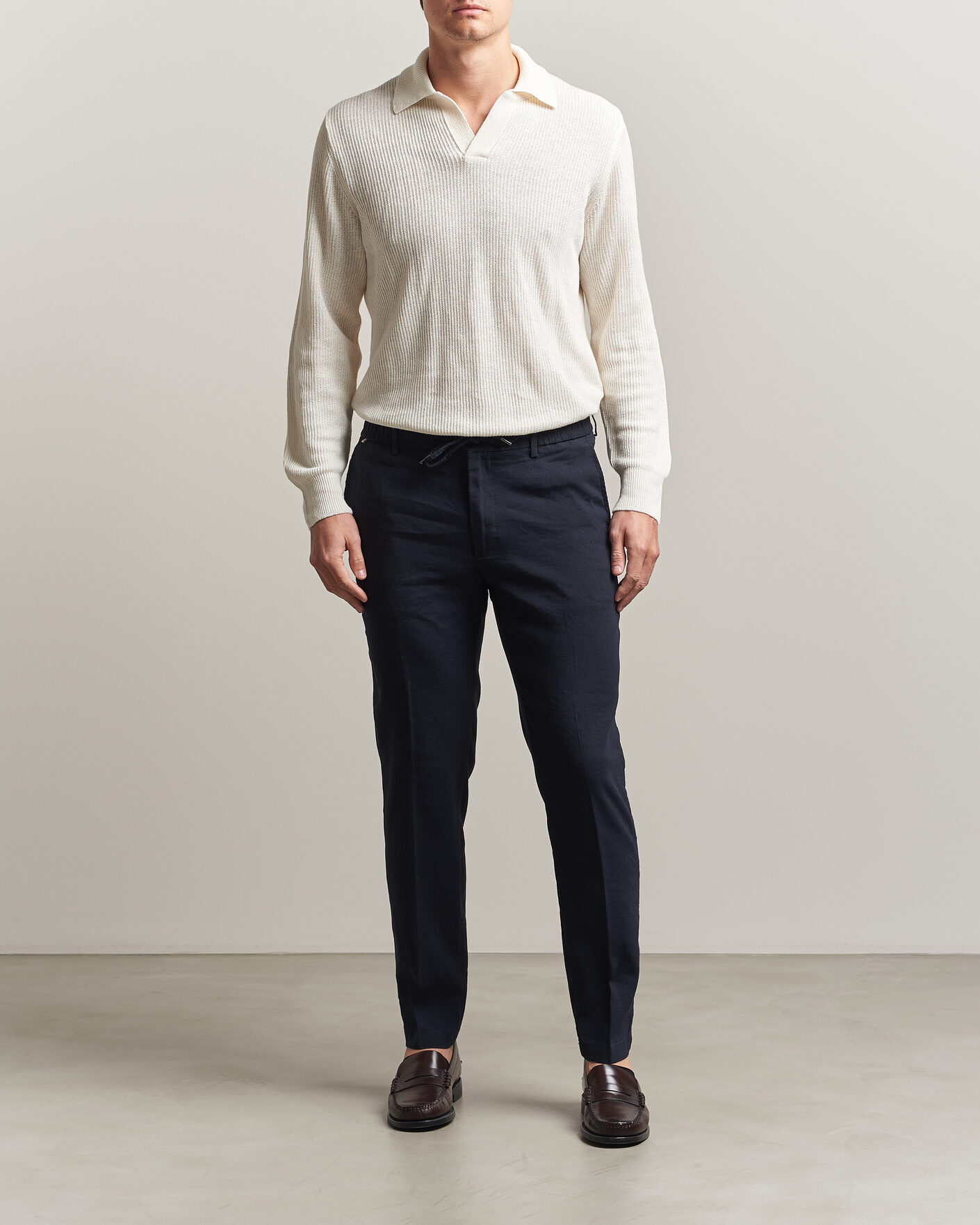 Heren | Broeken | BOSS BLACK | Kane Linen Drawstring Trousers Dark Blue