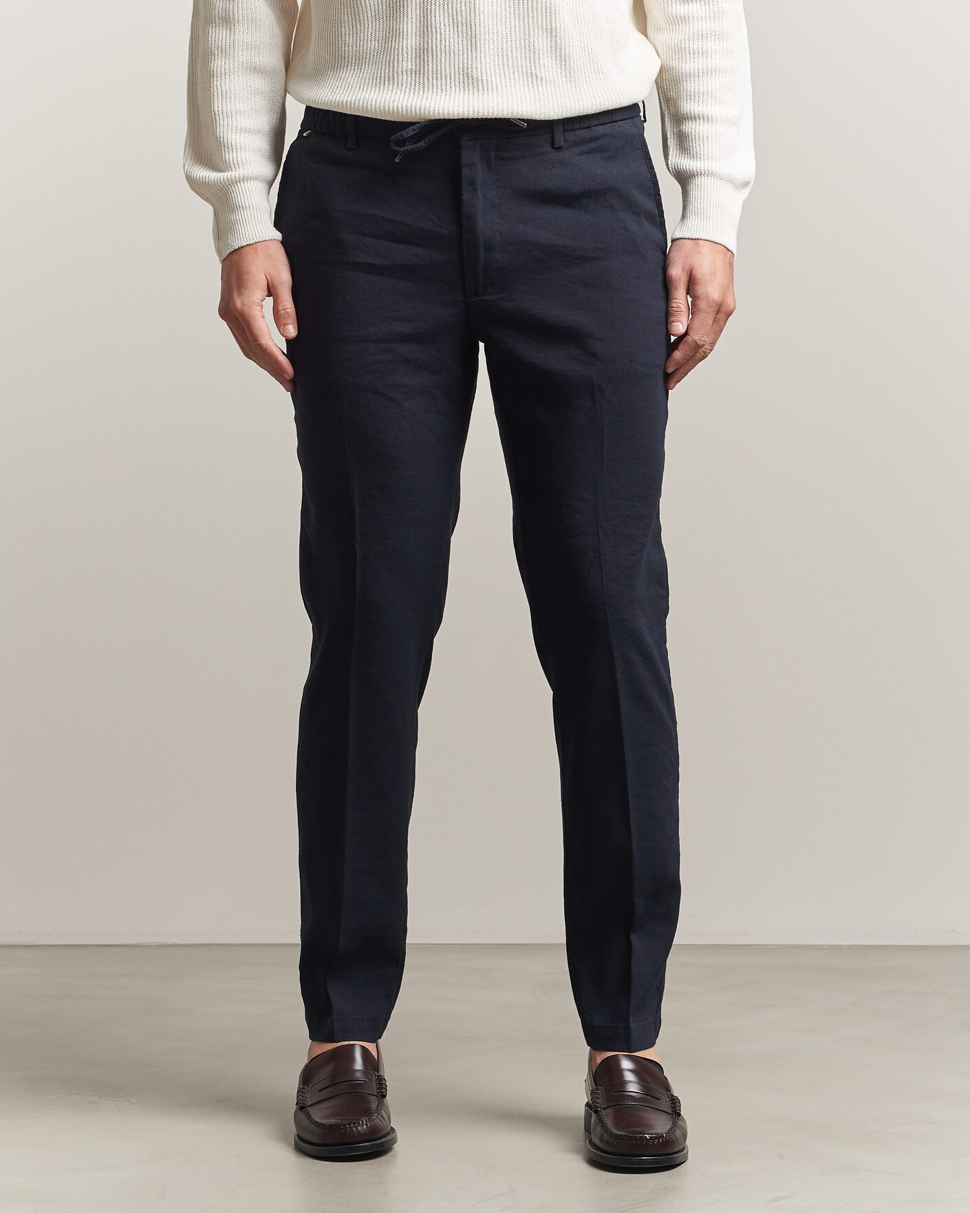 Heren | Broeken | BOSS BLACK | Kane Linen Drawstring Trousers Dark Blue