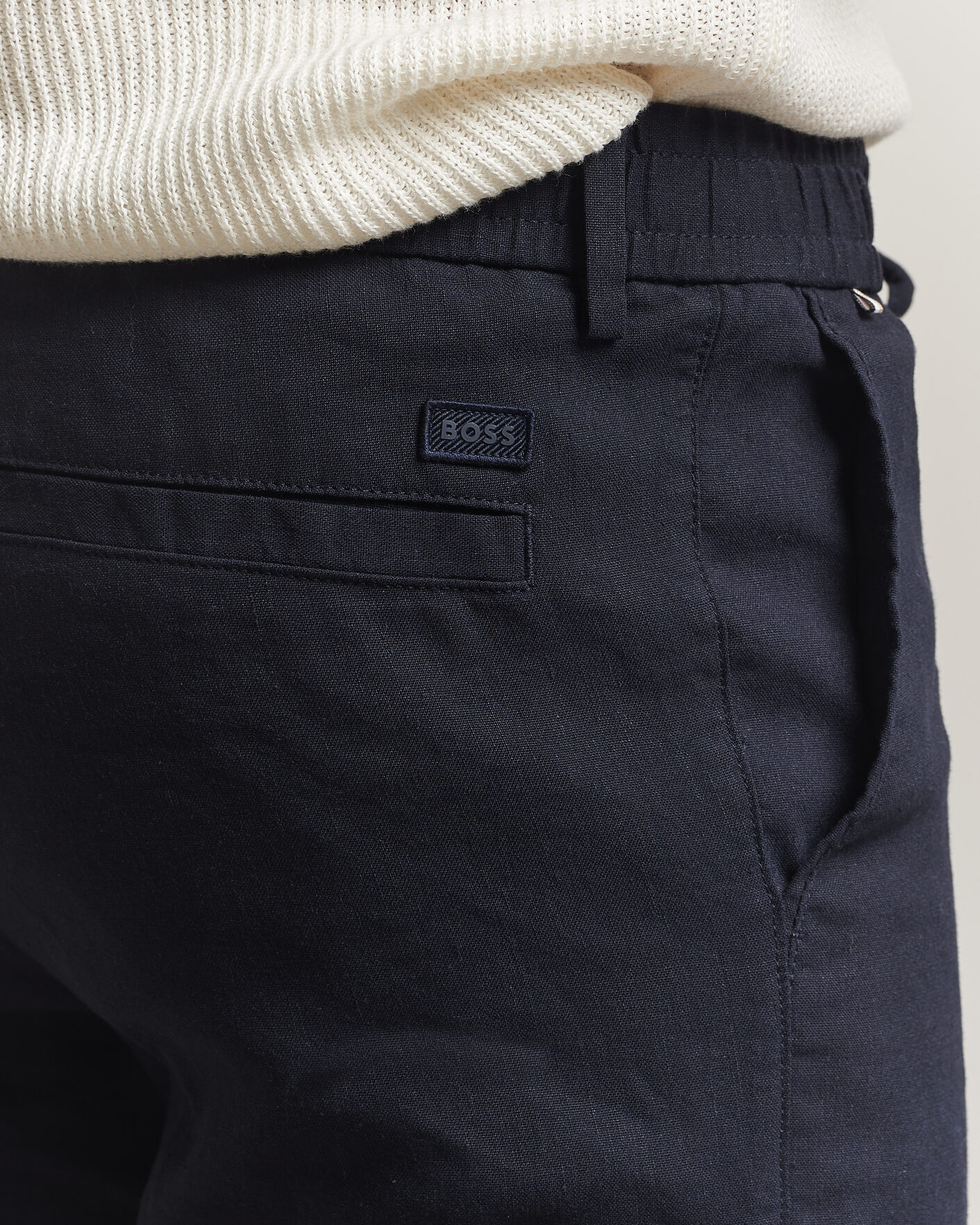 Heren | Broeken | BOSS BLACK | Kane Linen Drawstring Trousers Dark Blue