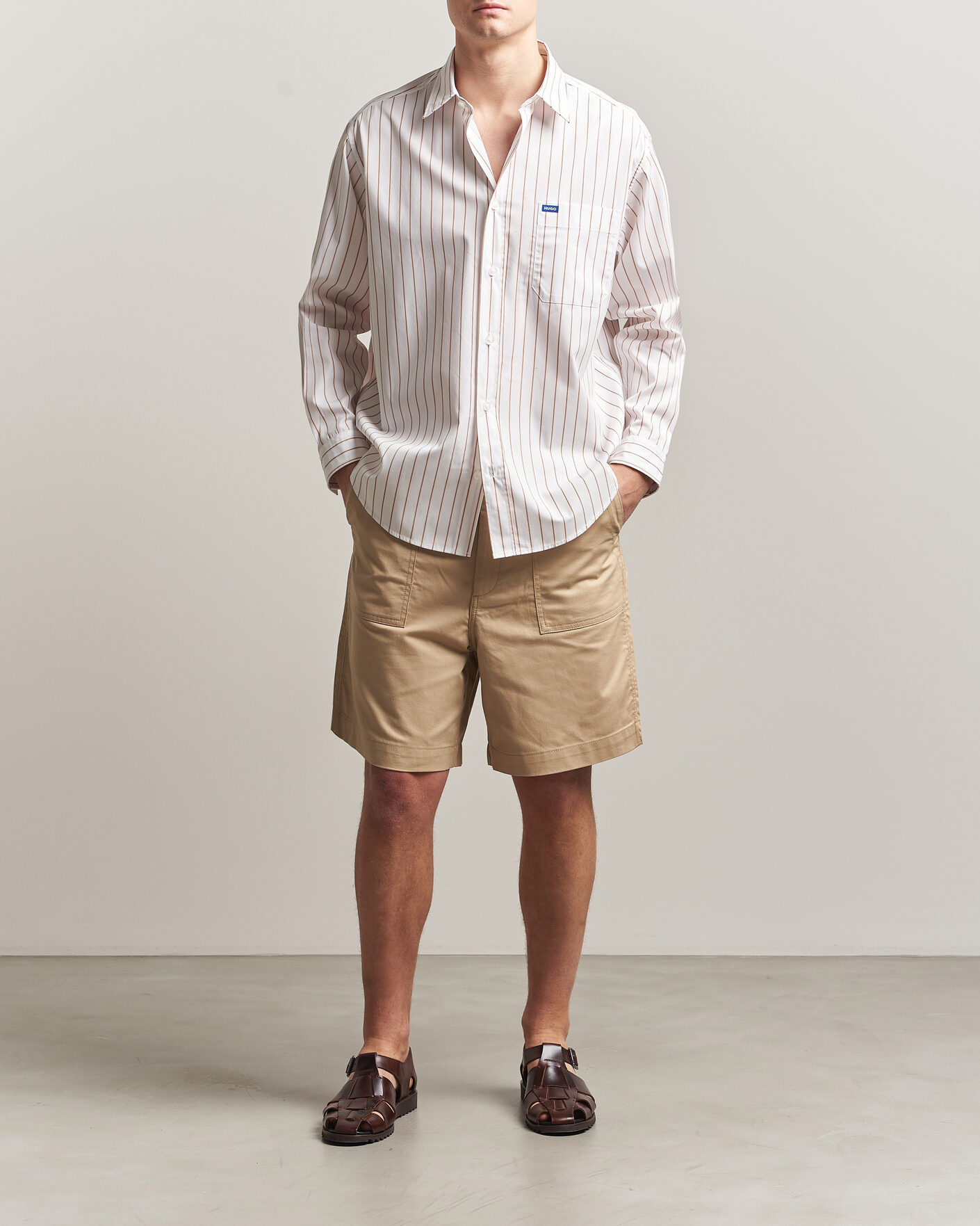 Heren | Overhemden | HUGO | Ebalto Striped Cotton Shirt Light Orange