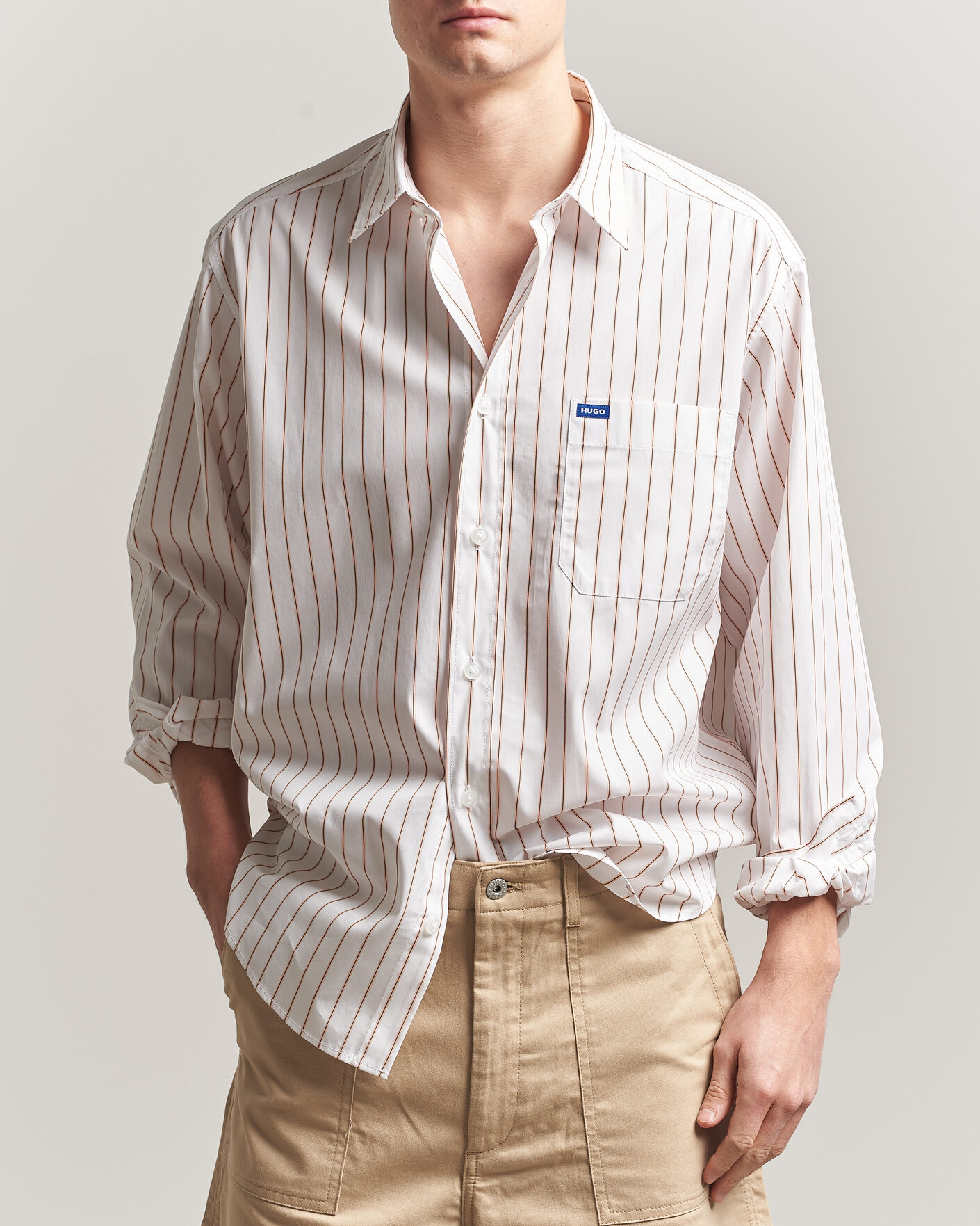 Heren | Overhemden | HUGO | Ebalto Striped Cotton Shirt Light Orange