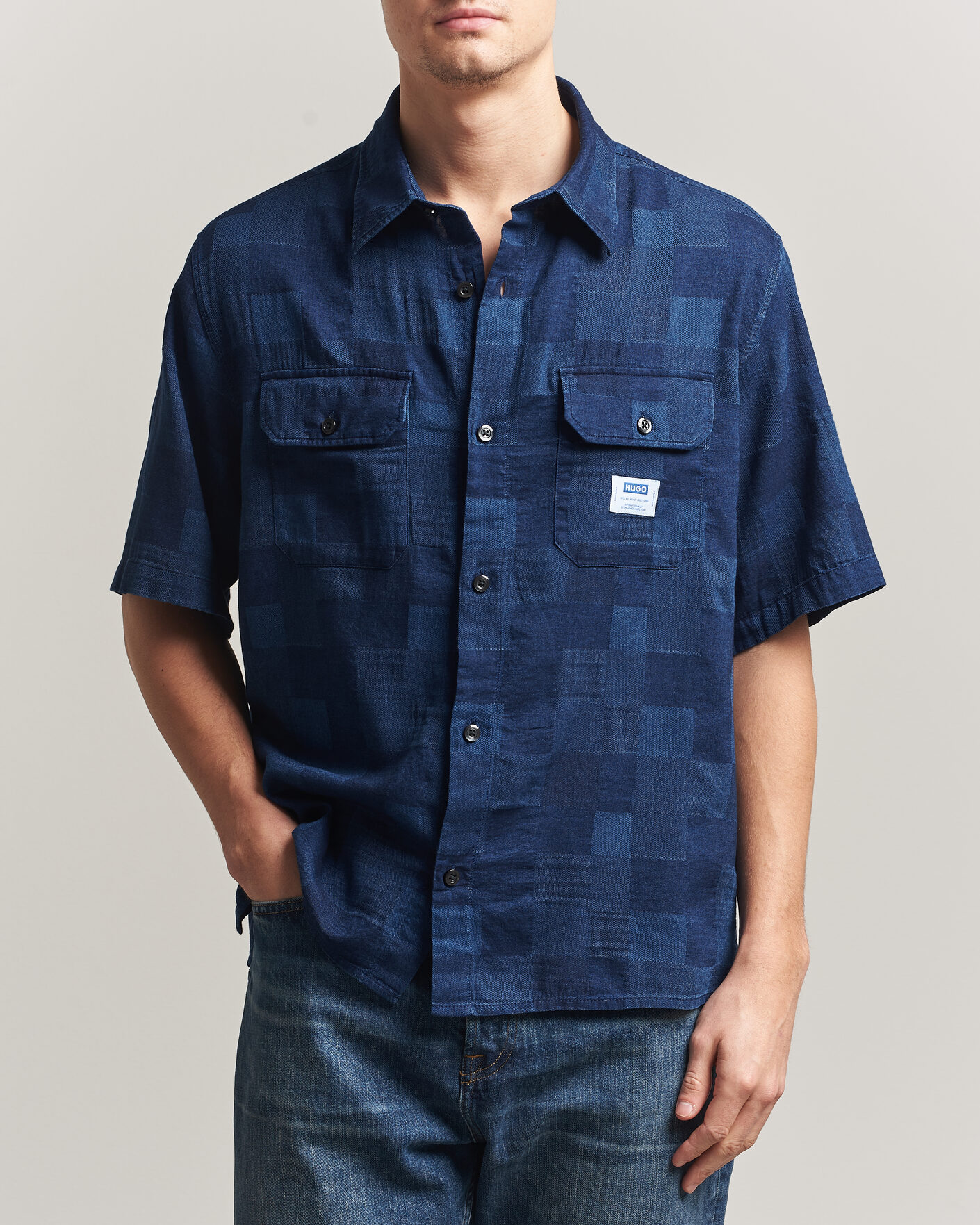 Heren | Overhemden | HUGO | Ekyno Workwear Short Sleeve Shirt Dark Blue