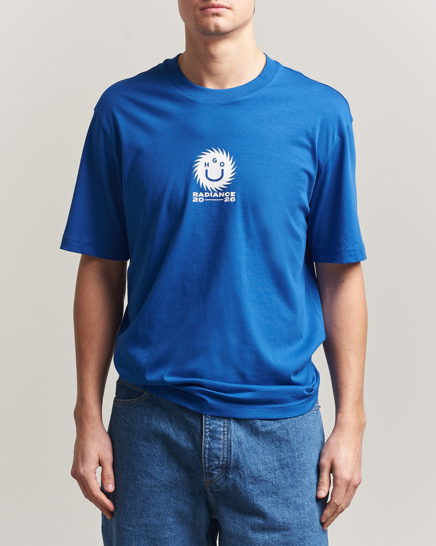 Heren | T-shirts | HUGO | Nunarix Printed Crew Neck T-Shirt Open Blue