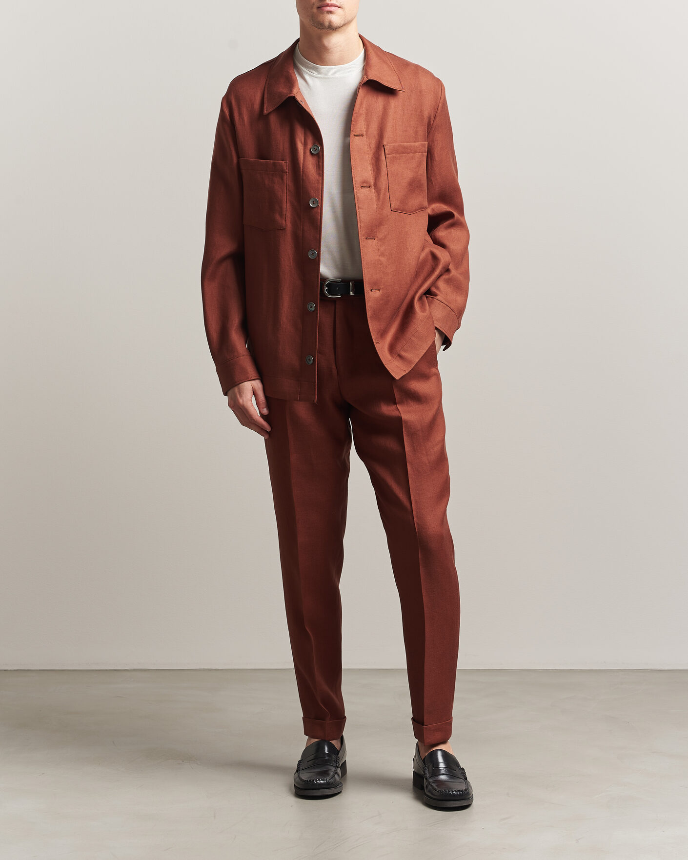 Heren | Overhemden | BOSS CAMEL | Corvin Linen Overshirt Medium Brown