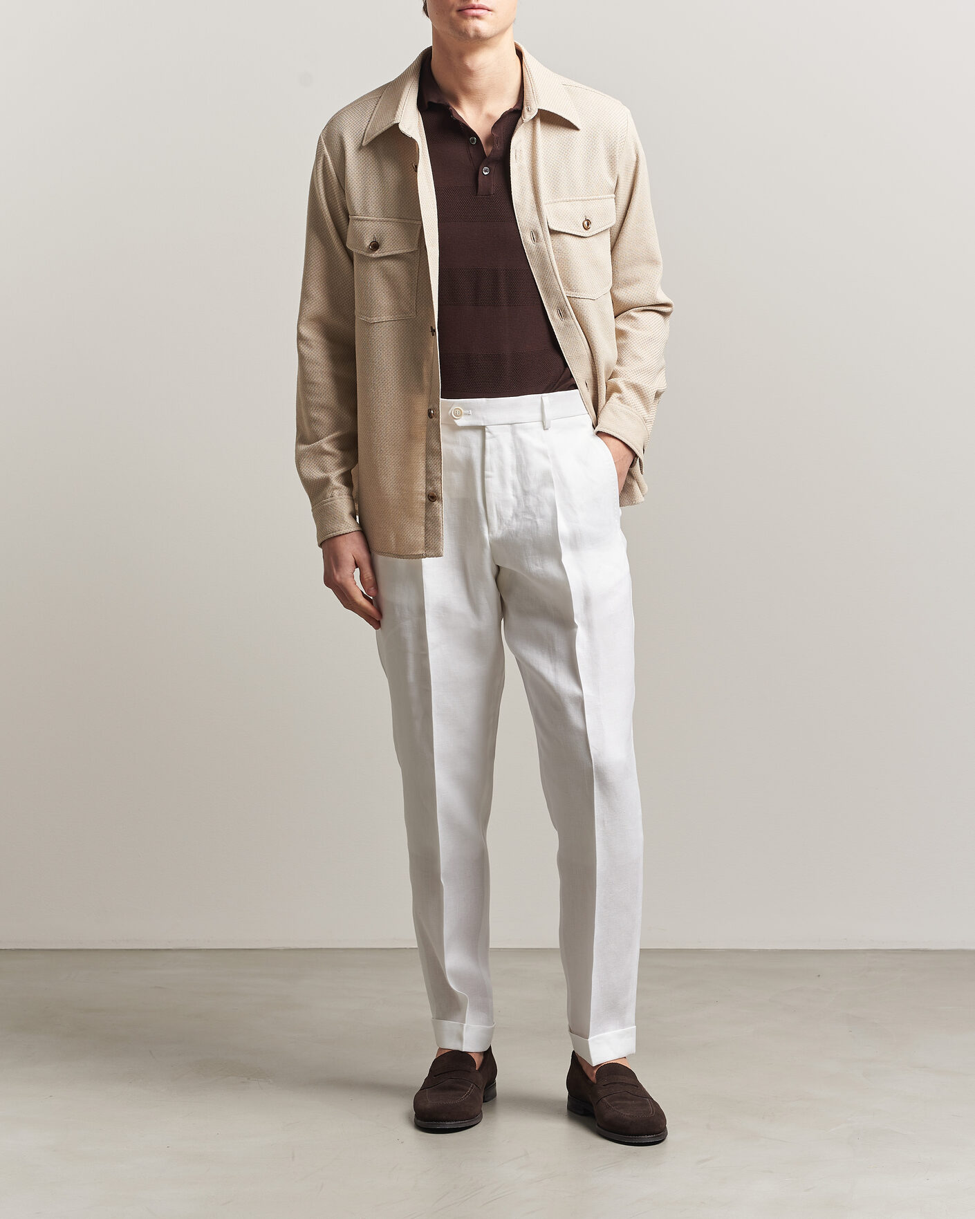 Heren | Broeken | BOSS CAMEL | Peet Linen Pleated Trousers White